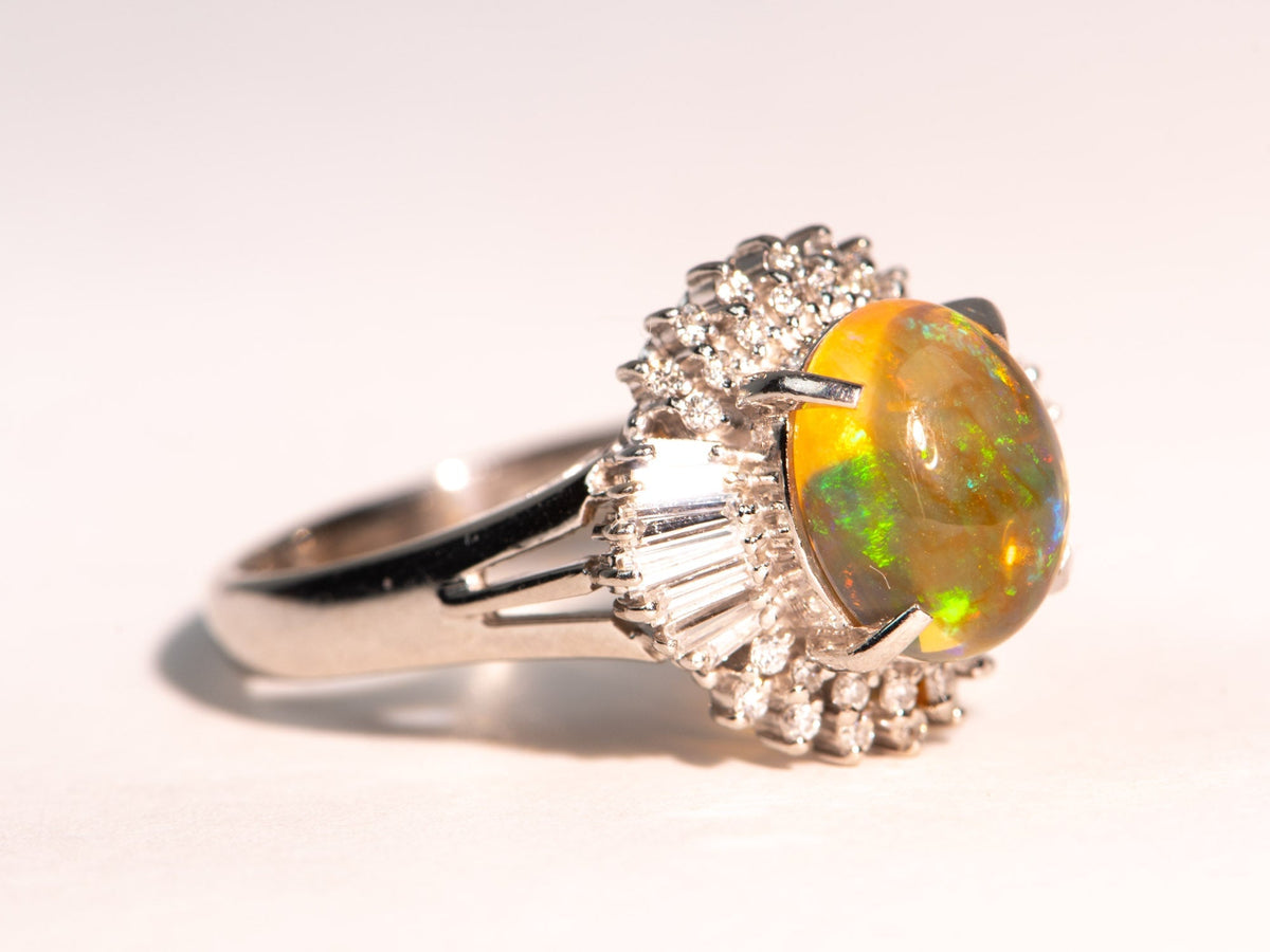 1.84ct Rainbow Fire Mexican Jelly Opal with Diamond Halo Engagement Ring Platinum R6732 Aurora Designer