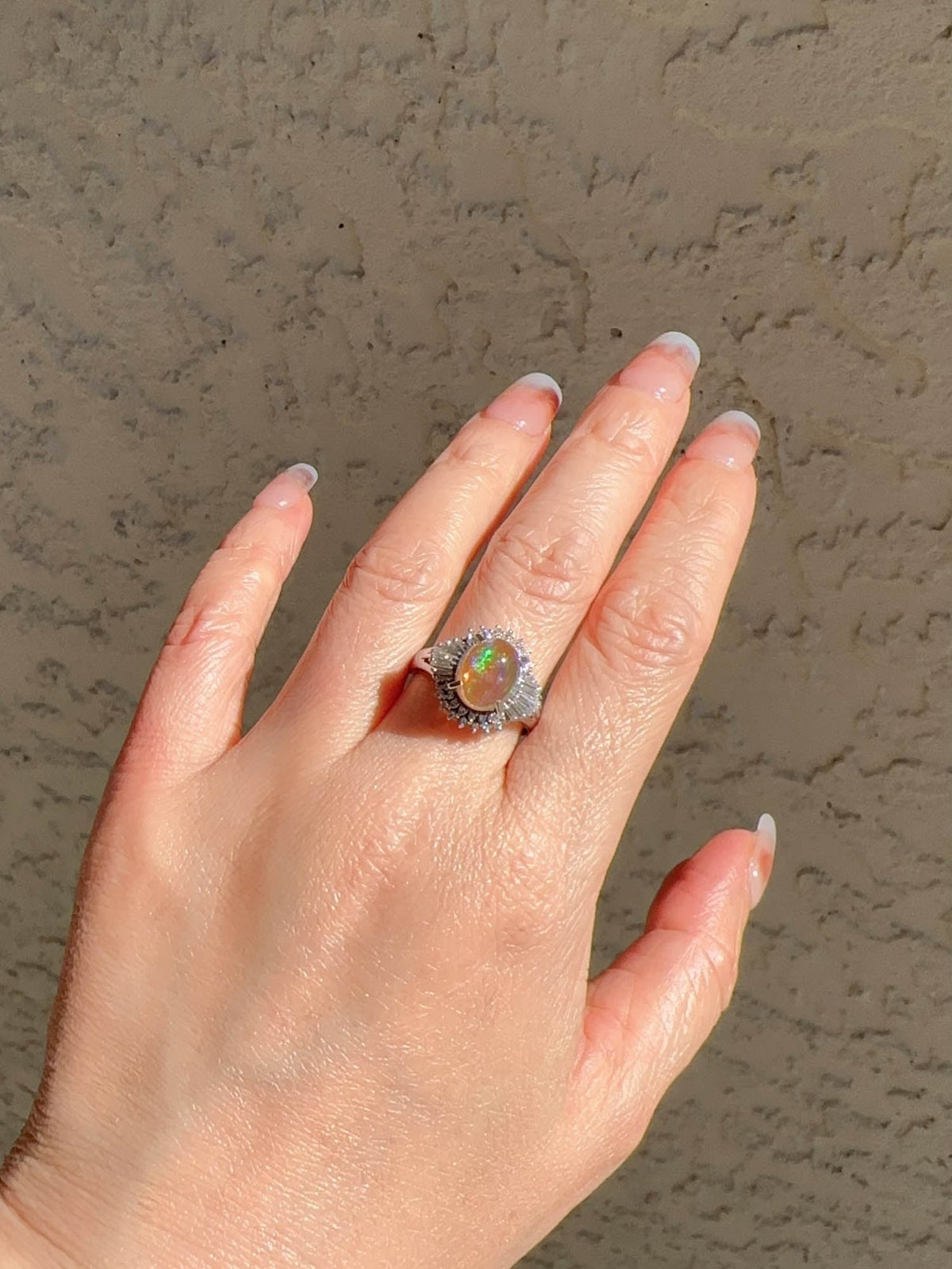 1.84ct Rainbow Fire Mexican Jelly Opal with Diamond Halo Engagement Ring Platinum R6732 Aurora Designer