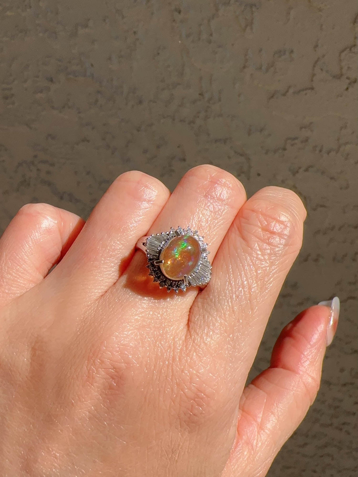 1.84ct Rainbow Fire Mexican Jelly Opal with Diamond Halo Engagement Ring Platinum R6732 Aurora Designer