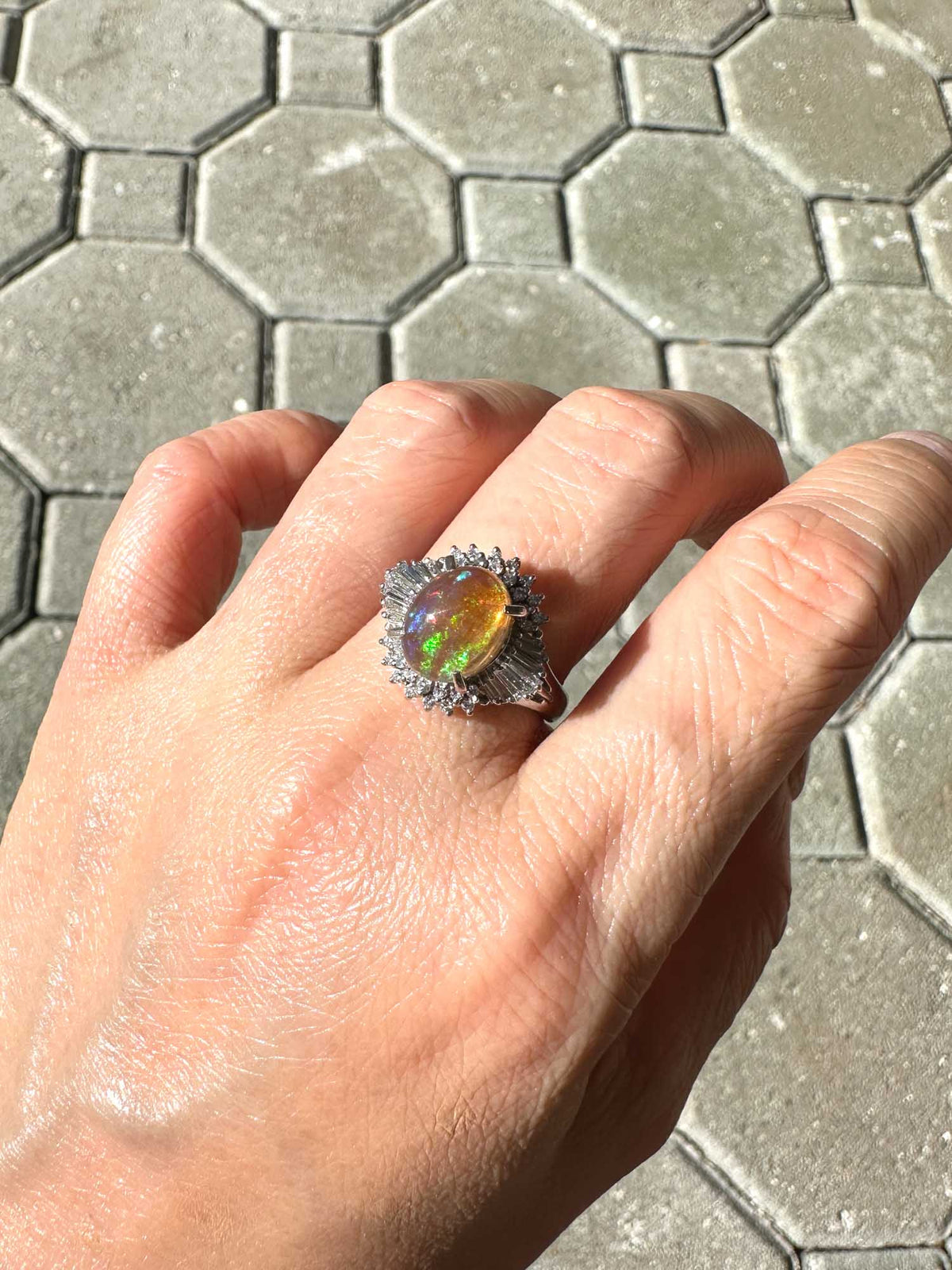 1.84ct Rainbow Fire Mexican Jelly Opal with Diamond Halo Engagement Ring Platinum R6732 Aurora Designer