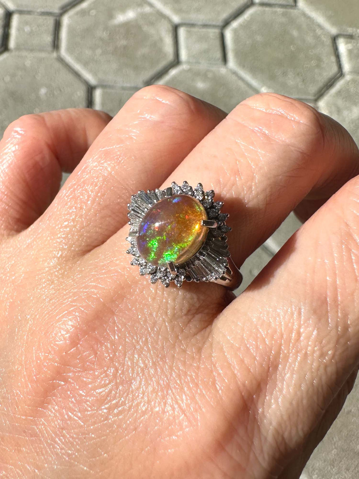 1.84ct Rainbow Fire Mexican Jelly Opal with Diamond Halo Engagement Ring Platinum R6732 Aurora Designer