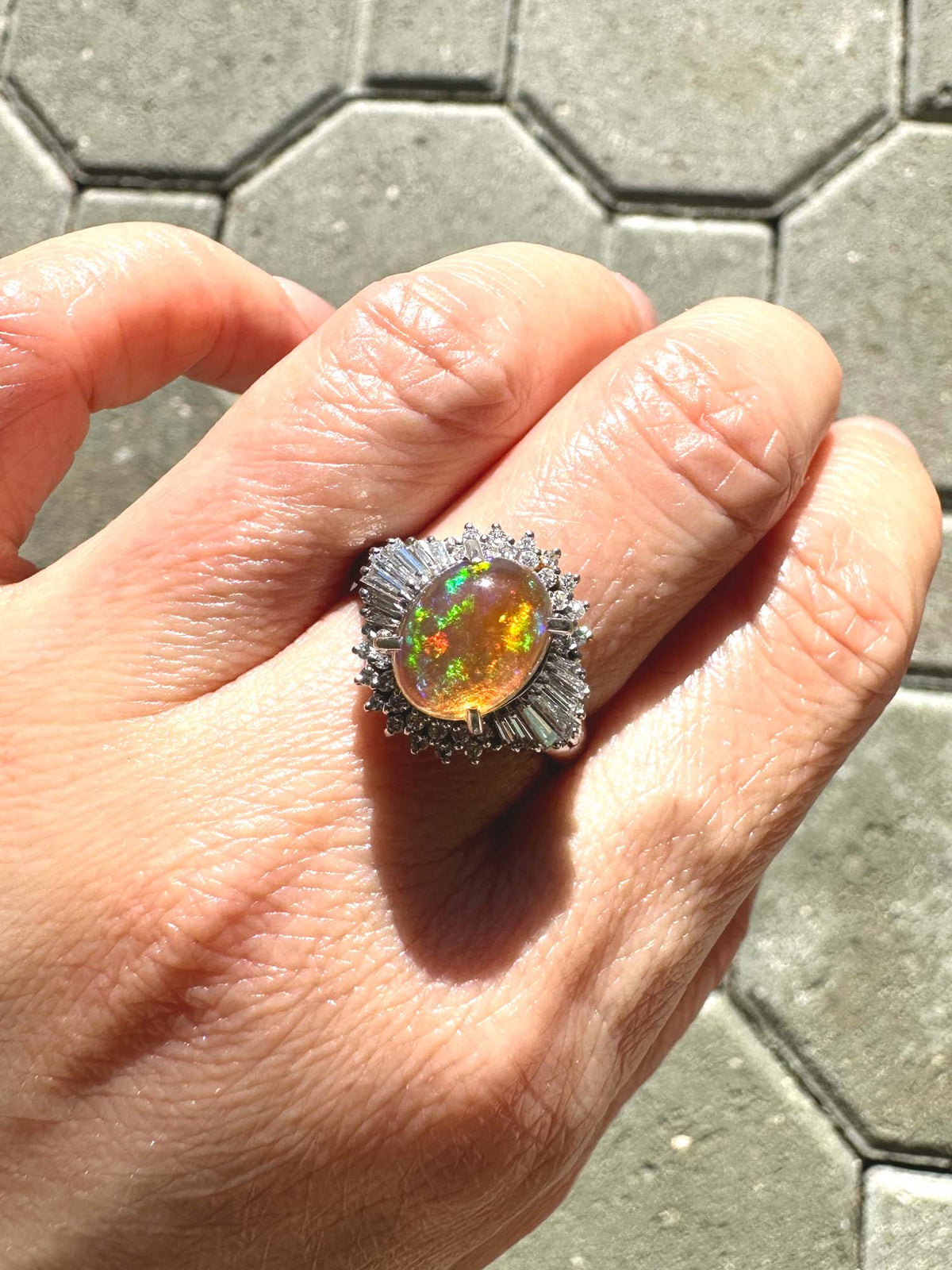 1.84ct Rainbow Fire Mexican Jelly Opal with Diamond Halo Engagement Ring Platinum R6732 Aurora Designer