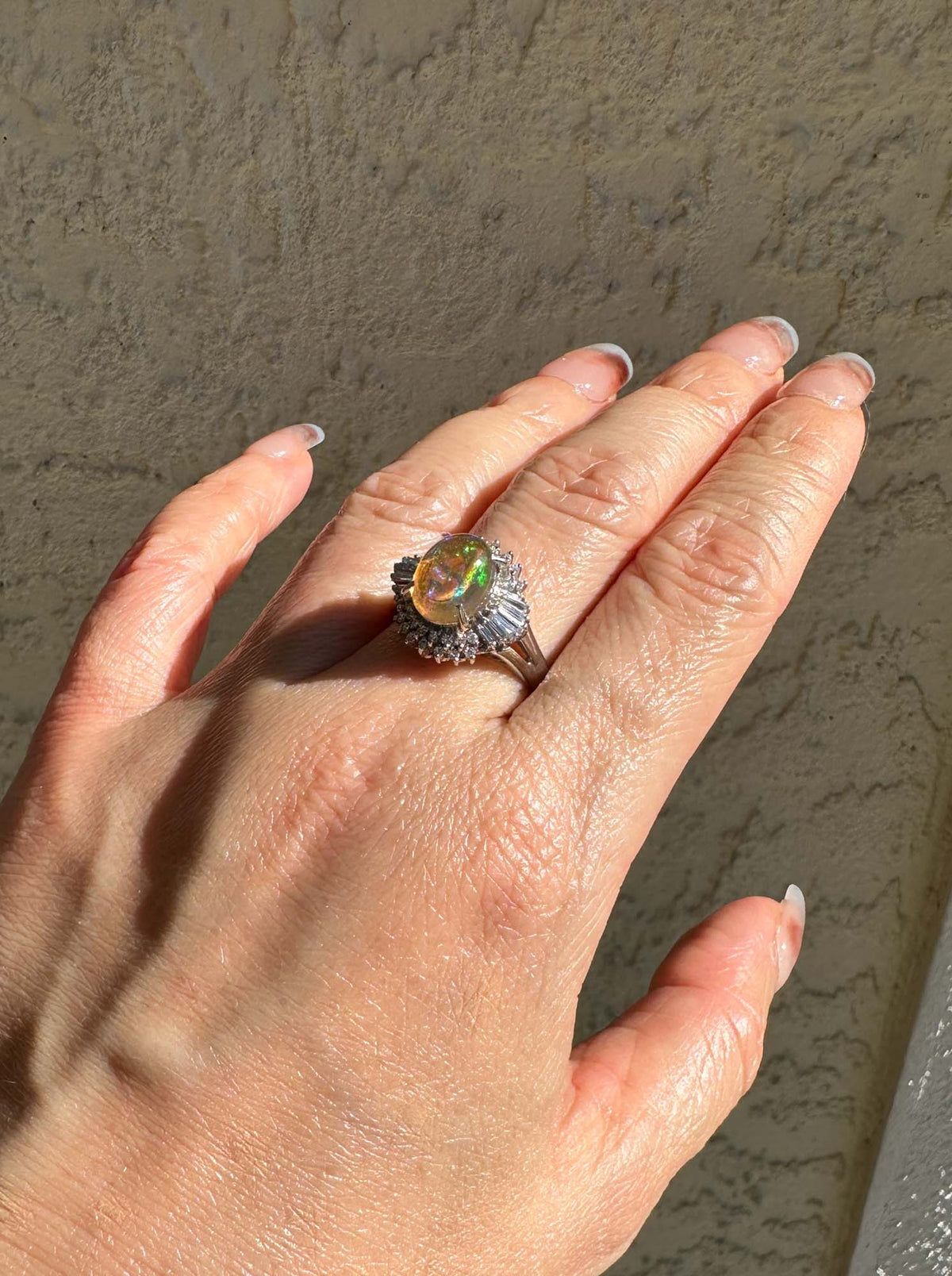 1.84ct Rainbow Fire Mexican Jelly Opal with Diamond Halo Engagement Ring Platinum R6732 Aurora Designer