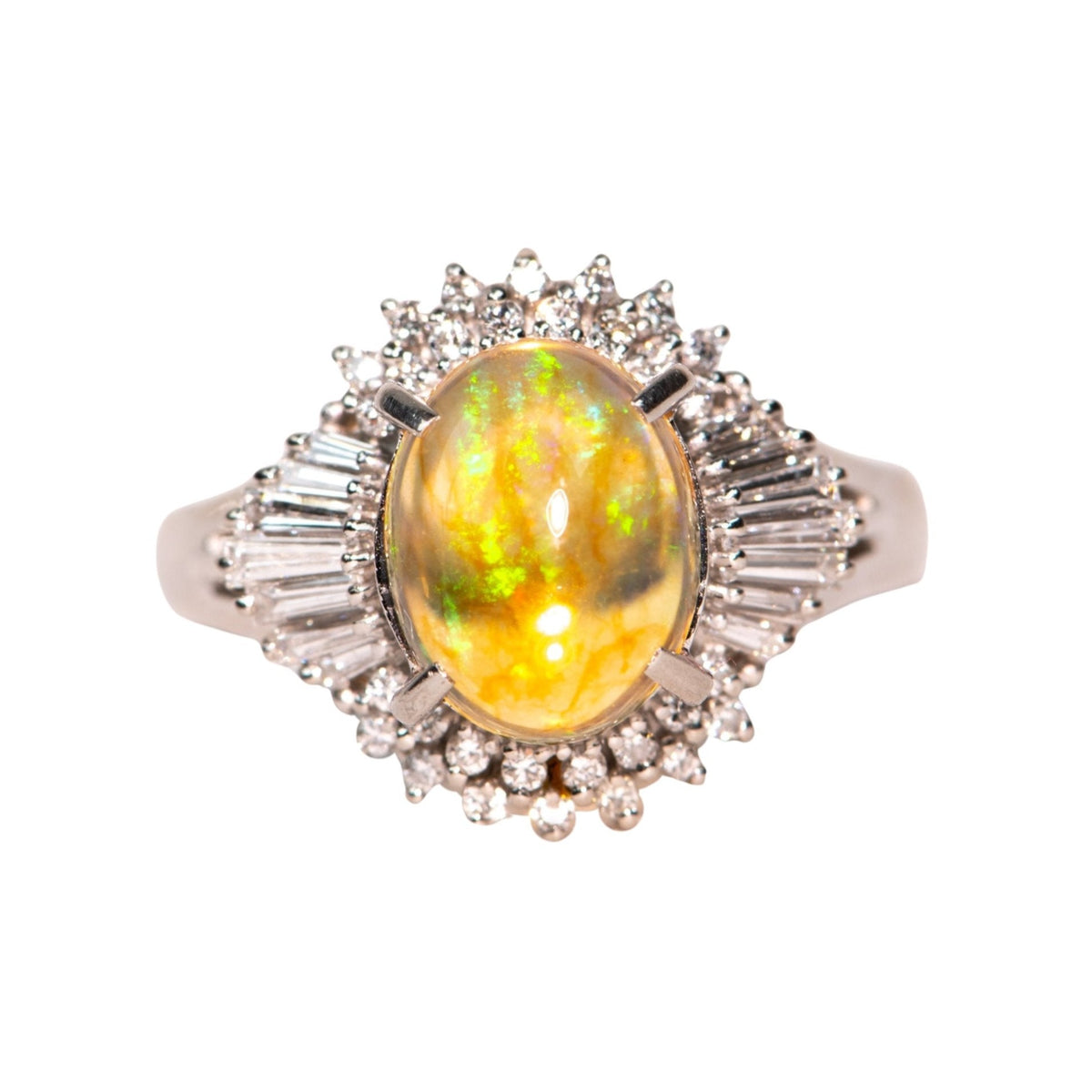 1.84ct Rainbow Fire Mexican Jelly Opal with Diamond Halo Engagement Ring Platinum R6732 Aurora Designer