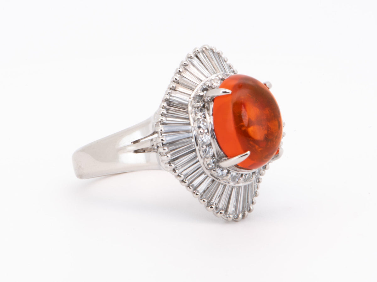 2.05ct Stunning Mexican Fire Opal with Diamond Halo Engagement Ring Platinum R6733 Aurora Designer