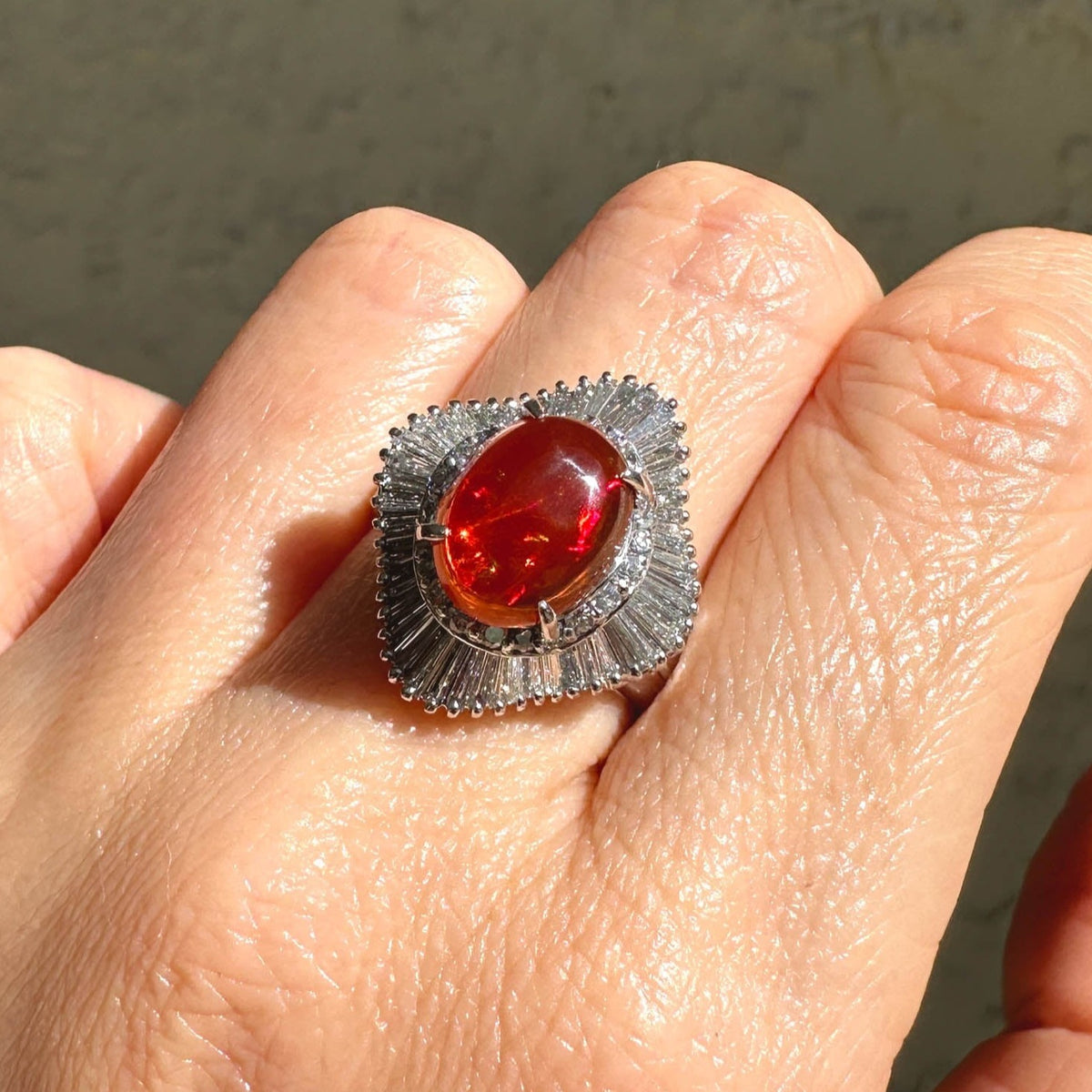 2.05ct Stunning Mexican Fire Opal with Diamond Halo Engagement Ring Platinum R6733 Aurora Designer