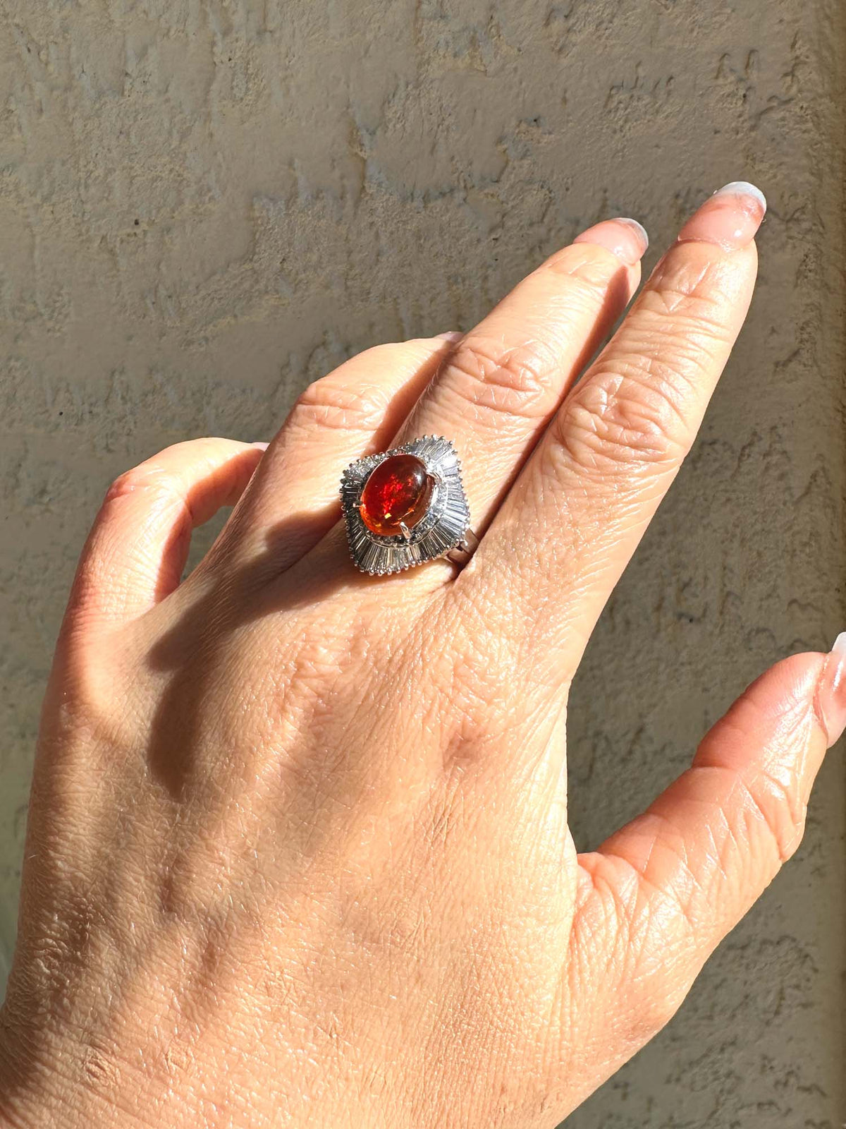 2.05ct Stunning Mexican Fire Opal with Diamond Halo Engagement Ring Platinum R6733 Aurora Designer