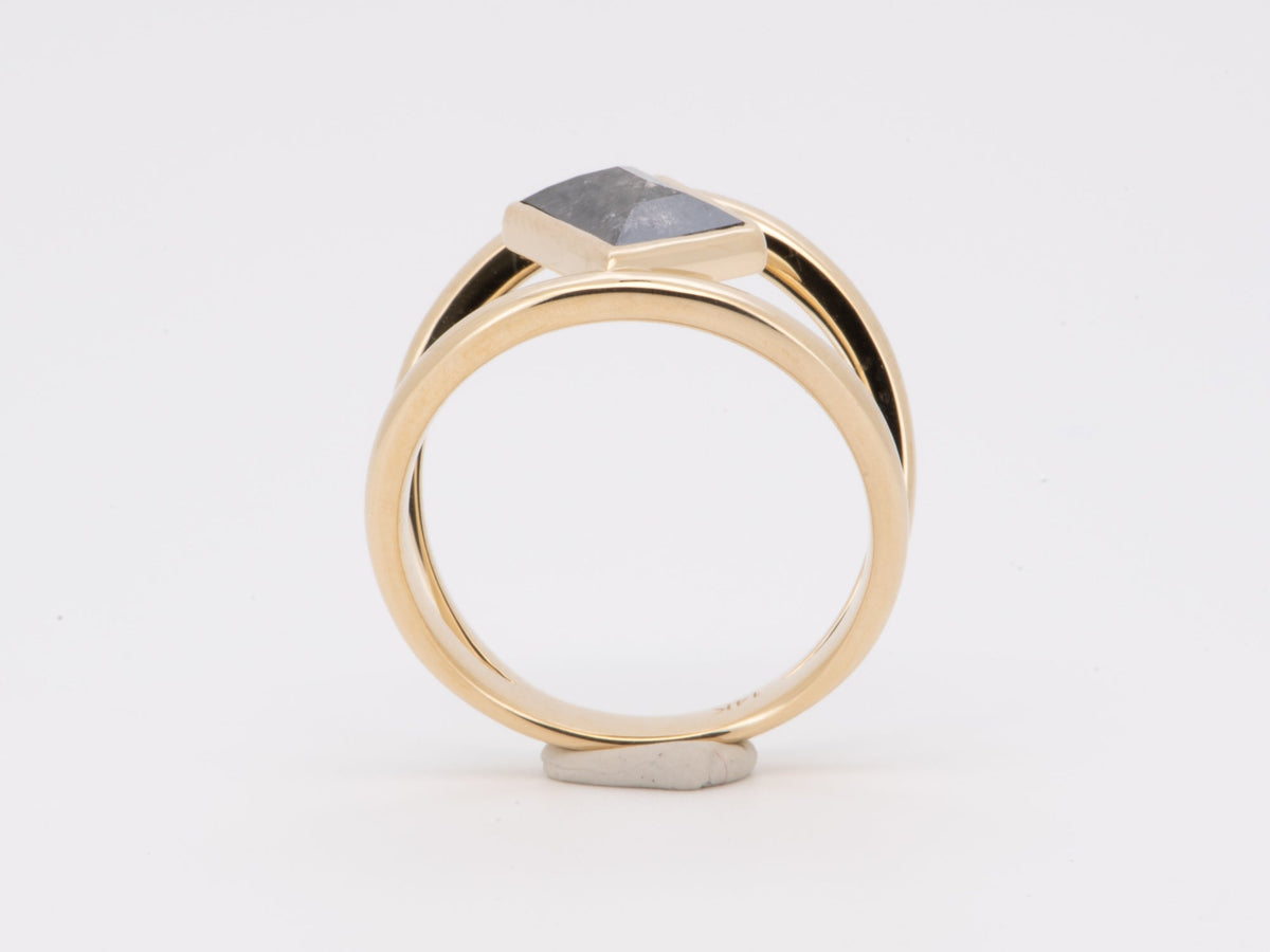1.61ct High Luster Salt and Pepper Diamond Bezel Set Cage Ring 14K Gold Aurora Designer