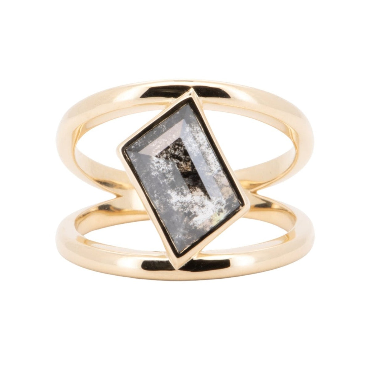 1.61ct High Luster Salt and Pepper Diamond Bezel Set Cage Ring 14K Gold R6736 Aurora Designer