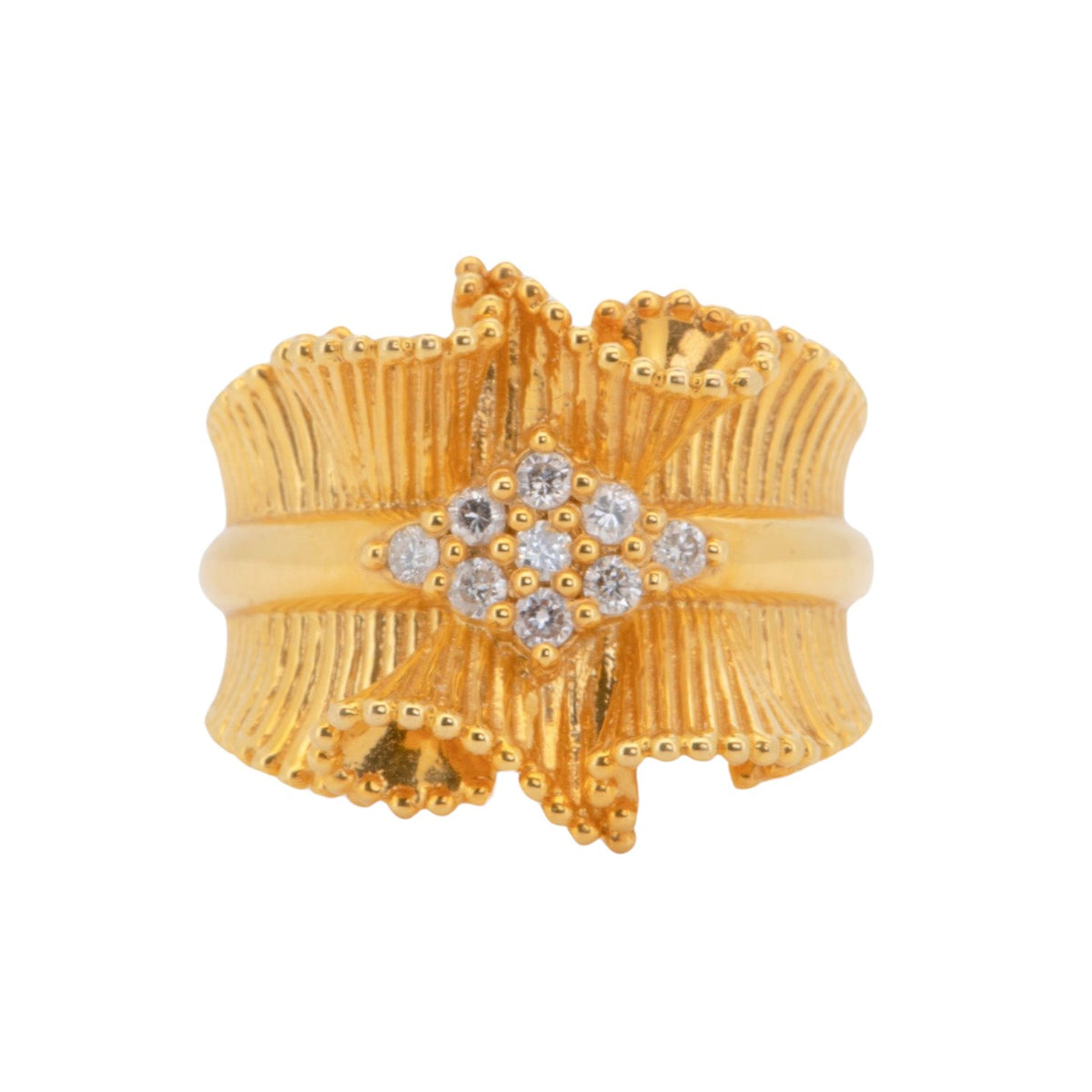 Heavy 18K Gold Ring with Ribbon Design and Diamonds 10.18g R6737 Aurora Designer