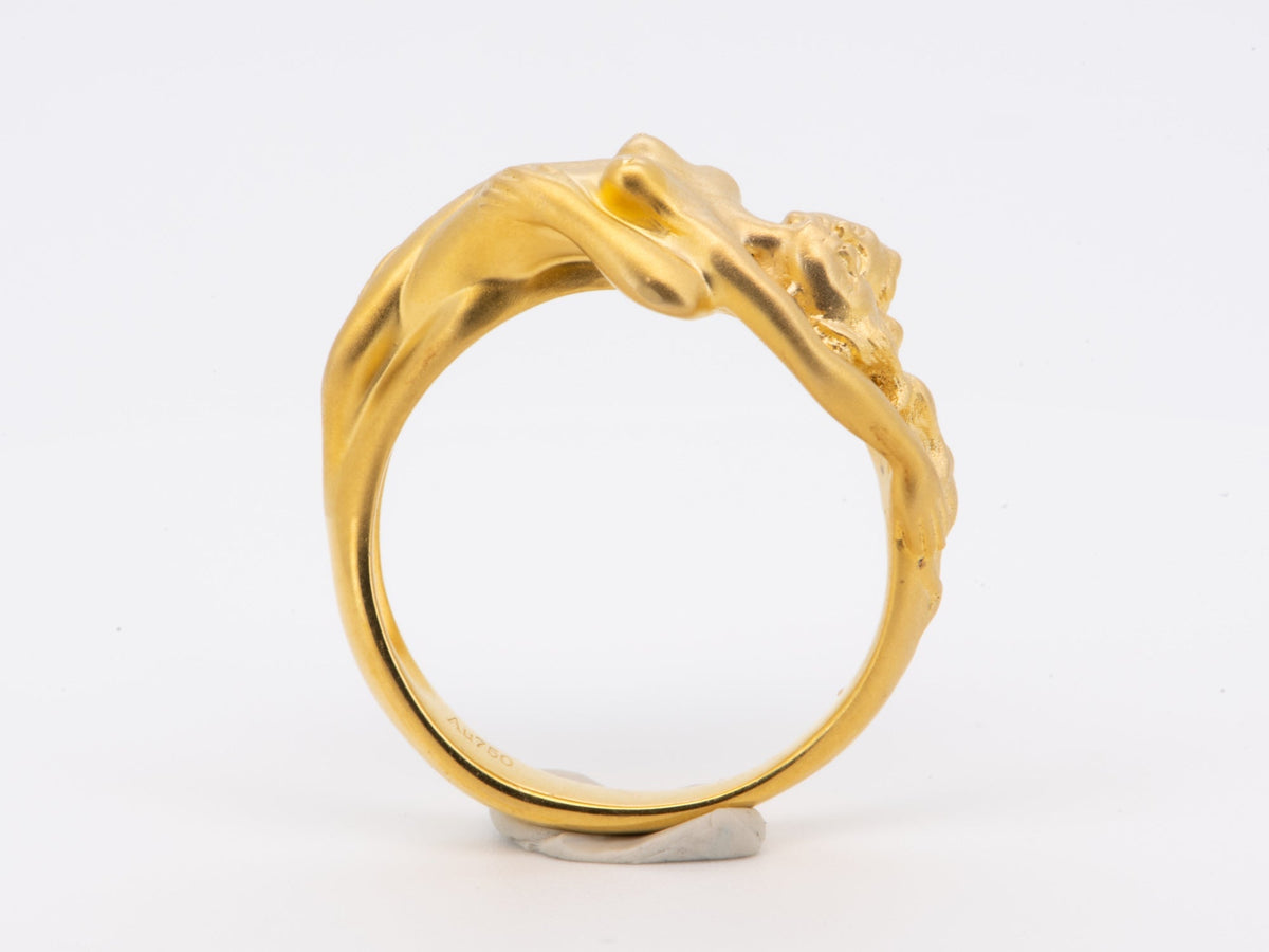 Carrera Style 18K Gold Ring Sculpted Man and Woman Intertwined 7.51g Sculptural Hand Carved Sculpture Art Jewelry Unique OOAK R6738 Aurora Designer