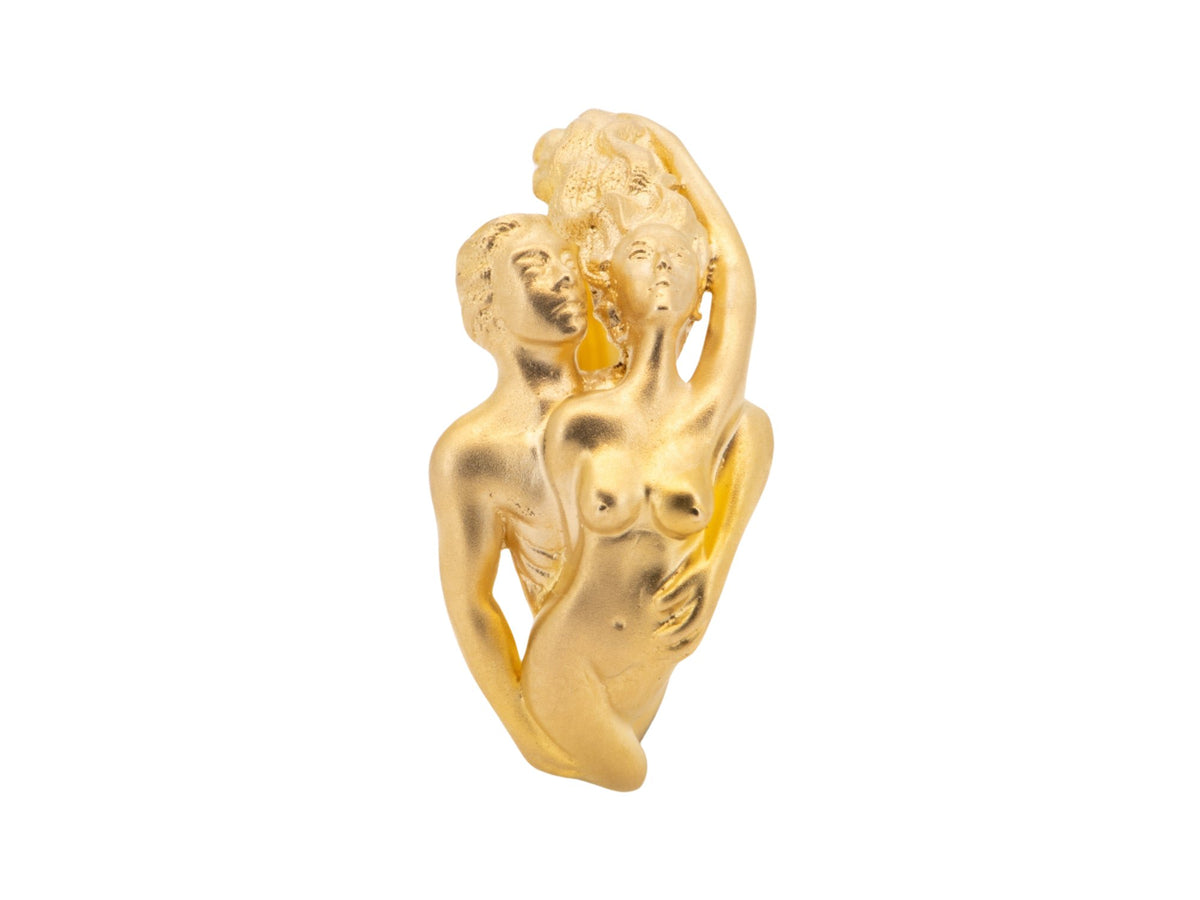 Carrera Style 18K Gold Ring Sculpted Man and Woman Intertwined 7.51g Sculptural Hand Carved Sculpture Art Jewelry Unique OOAK R6738 Aurora Designer