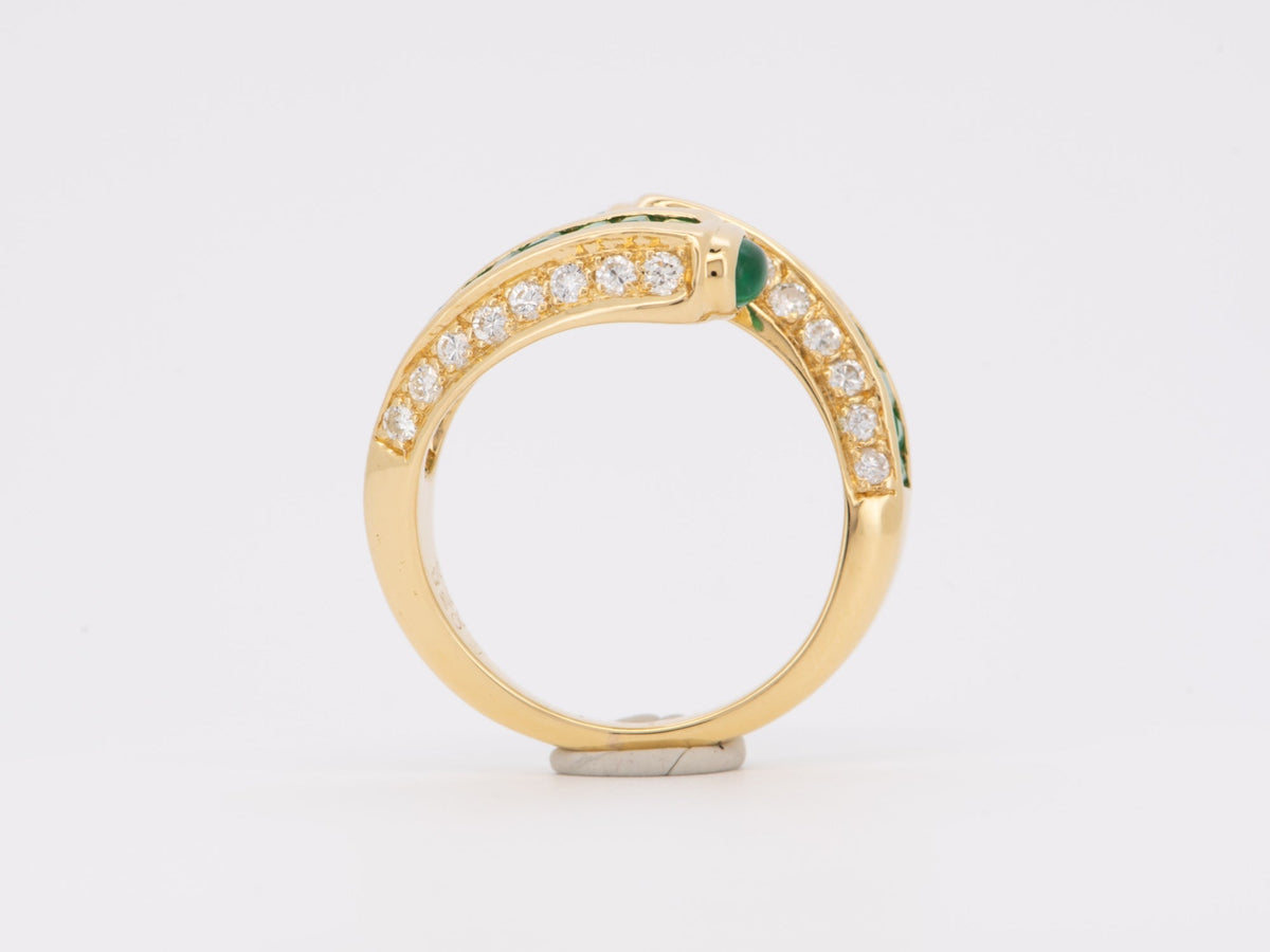 Channel Set Emerald with Diamond Accent Sculptural Bypass Ring 18K Gold R6740 Aurora Designer