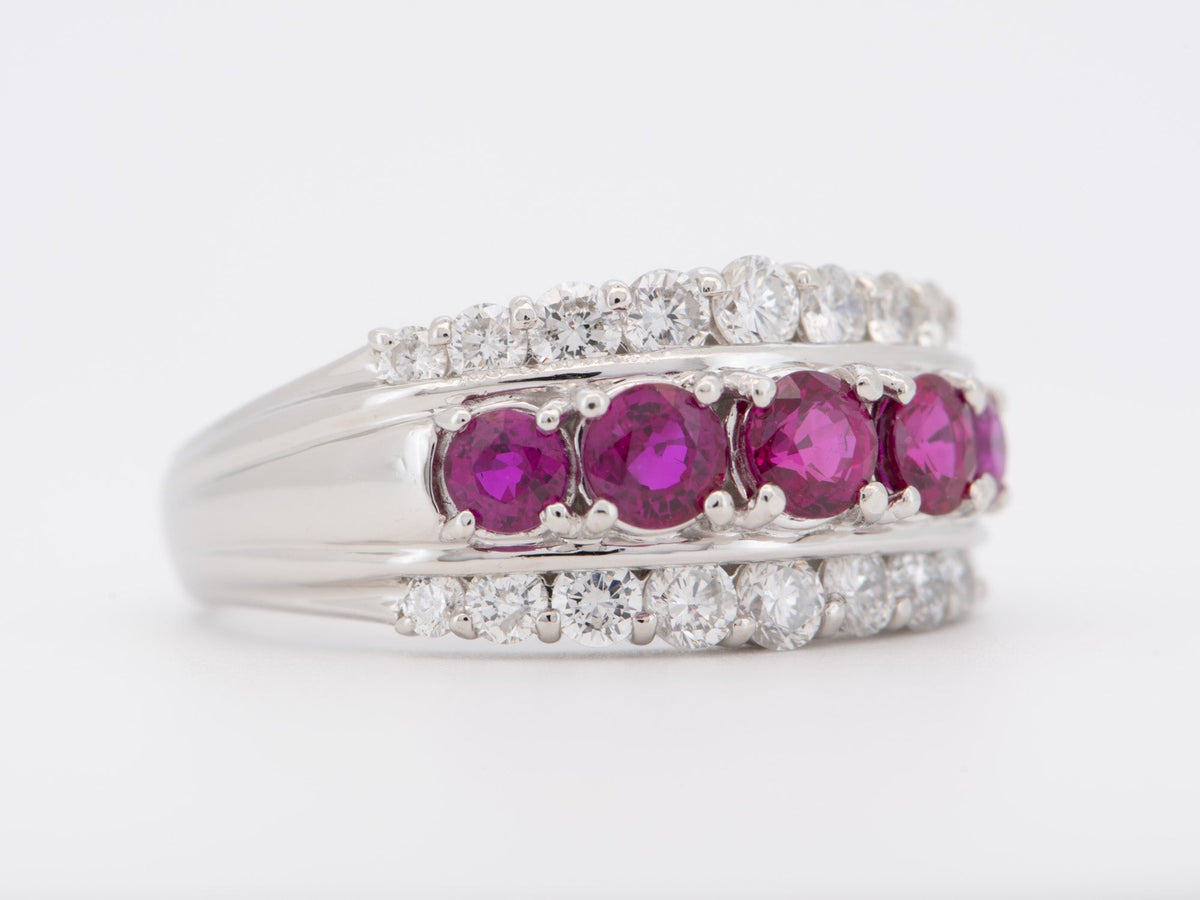 2.42ctw Three-Row Ruby and Diamond Platinum Band 8g+ R6741 Aurora Designer
