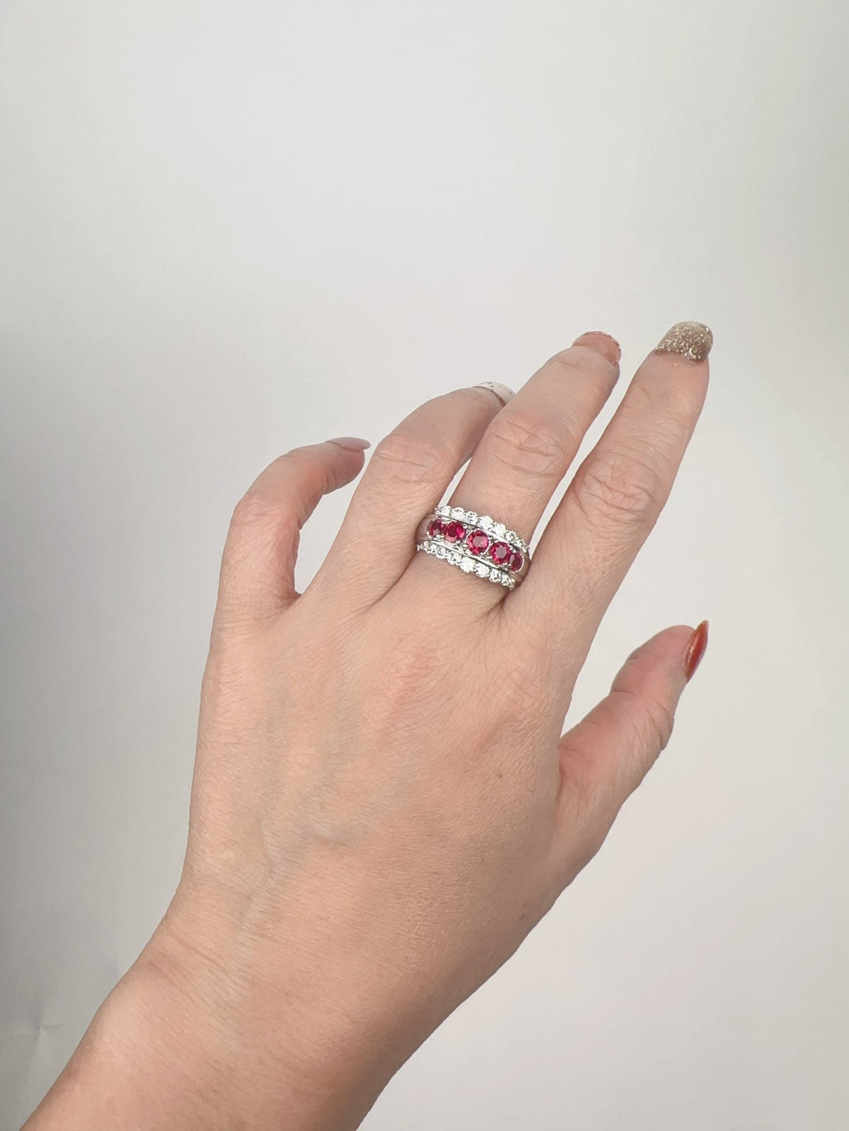 2.42ctw Three-Row Ruby and Diamond Platinum Band 8g+ R6741 Aurora Designer