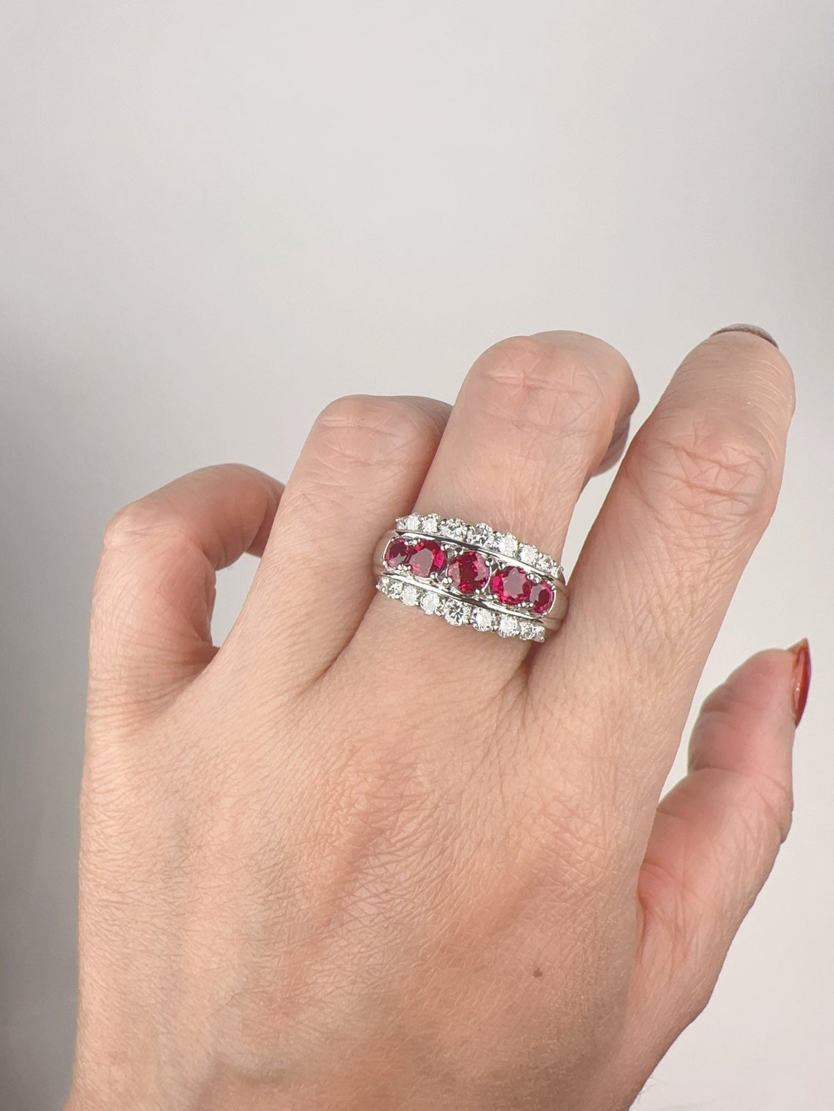 2.42ctw Three-Row Ruby and Diamond Platinum Band 8g+ R6741 Aurora Designer