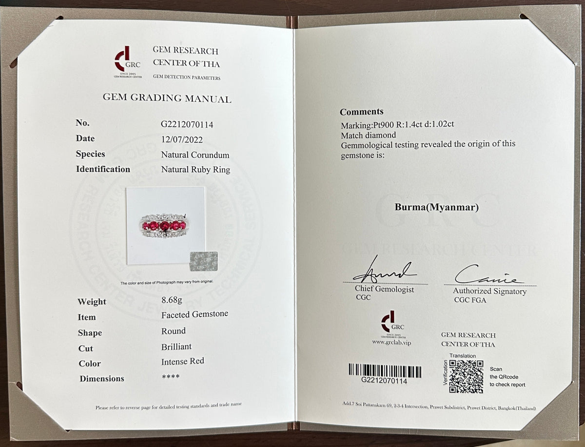 2.42ctw Three-Row Burma Ruby and Diamond Platinum Band 8g+ R6741 Aurora Designer