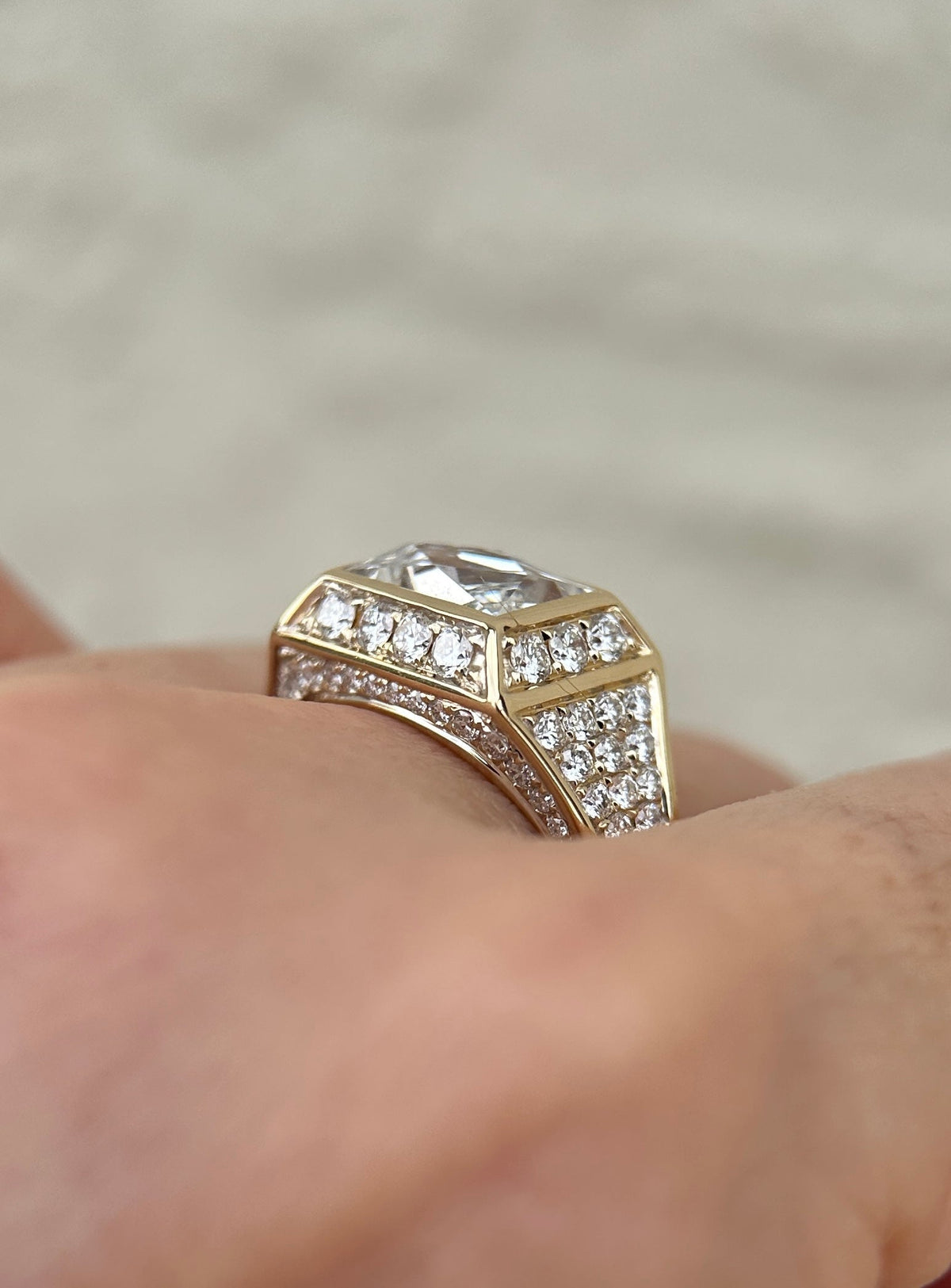 3.45ctw Certified French Cut Diamond Wide Band Ring 14K Gold R6747 Aurora Designer