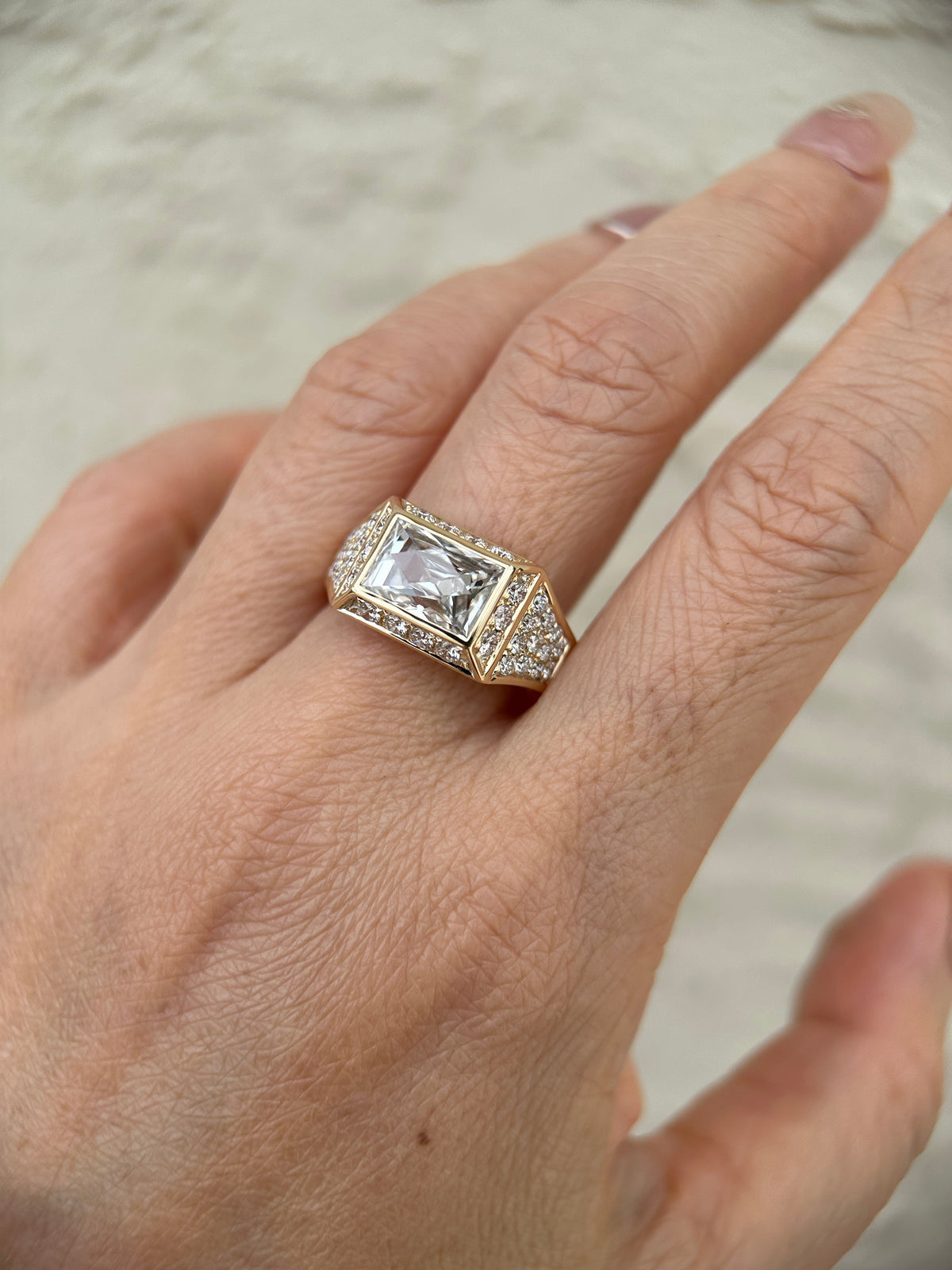 3.45ctw Certified French Cut Diamond Wide Band Ring 14K Gold R6747 Aurora Designer