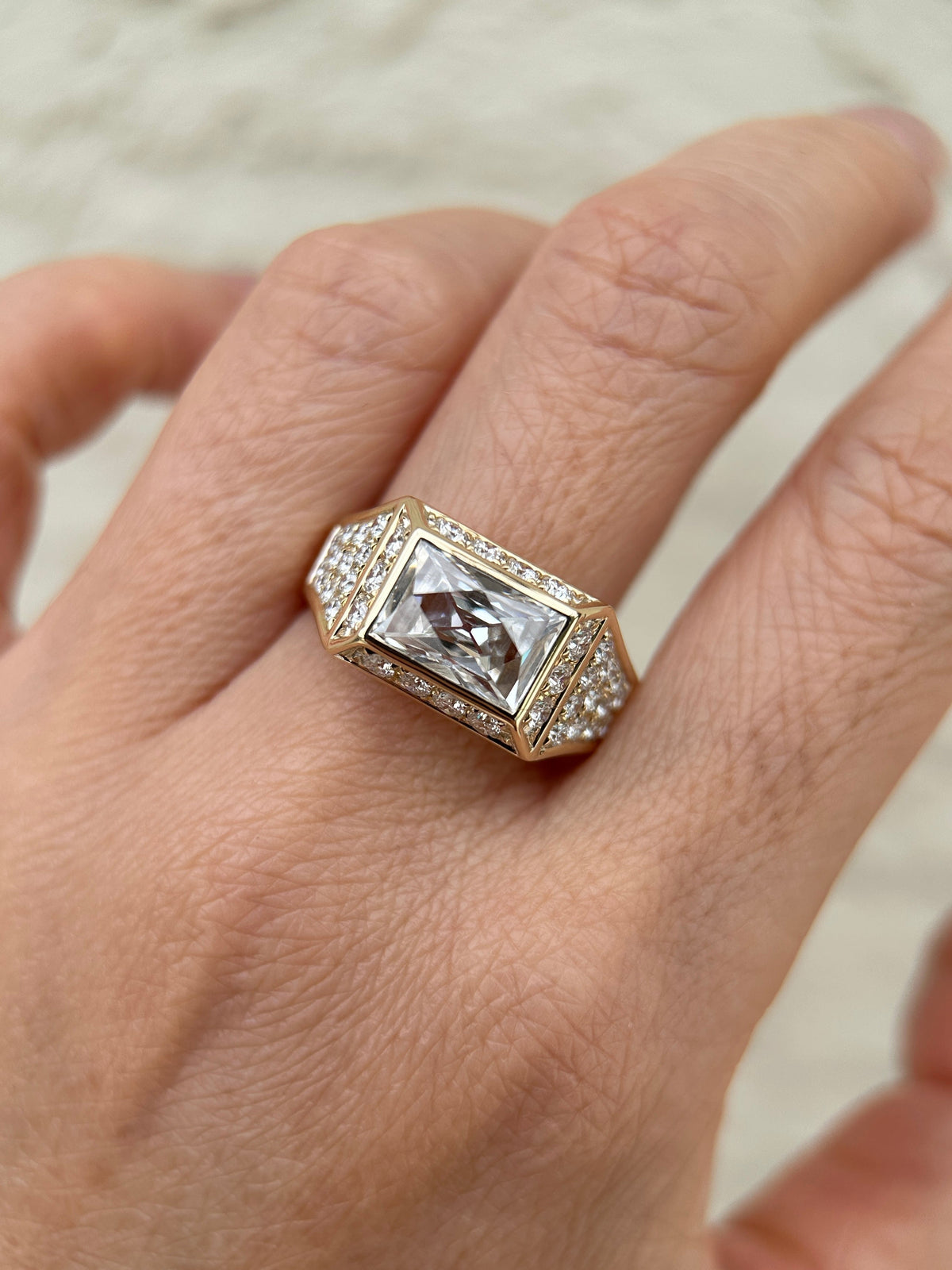 3.45ctw Certified French Cut Diamond Wide Band Ring 14K Gold R6747 Aurora Designer