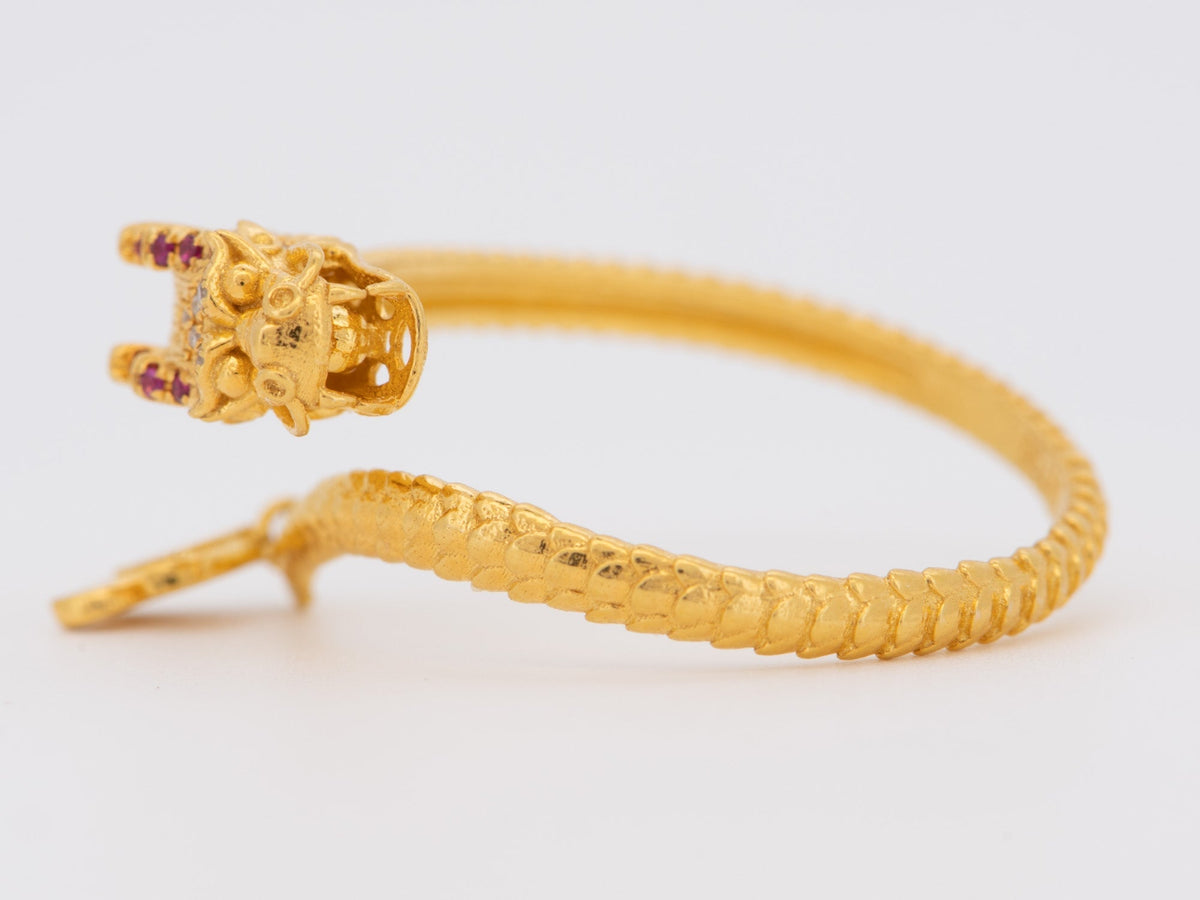 18K Gold Chinese Dragon Ring with Diamond and Ruby Open End Lightweight R6748 Aurora Designer