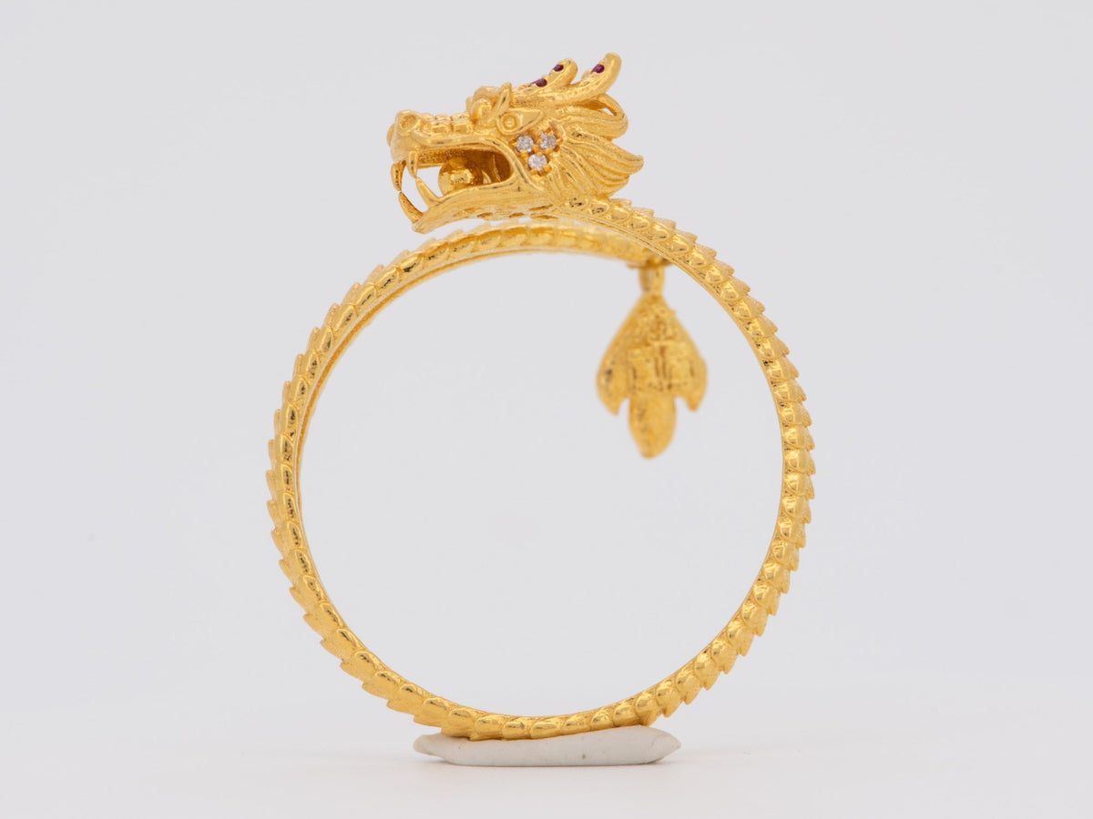 18K Gold Chinese Dragon Ring with Diamond and Ruby Open End Lightweight R6748 Aurora Designer