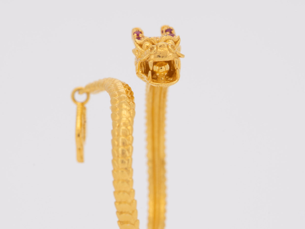 18K Gold Chinese Dragon Ring with Diamond and Ruby Open End Lightweight R6748 Aurora Designer