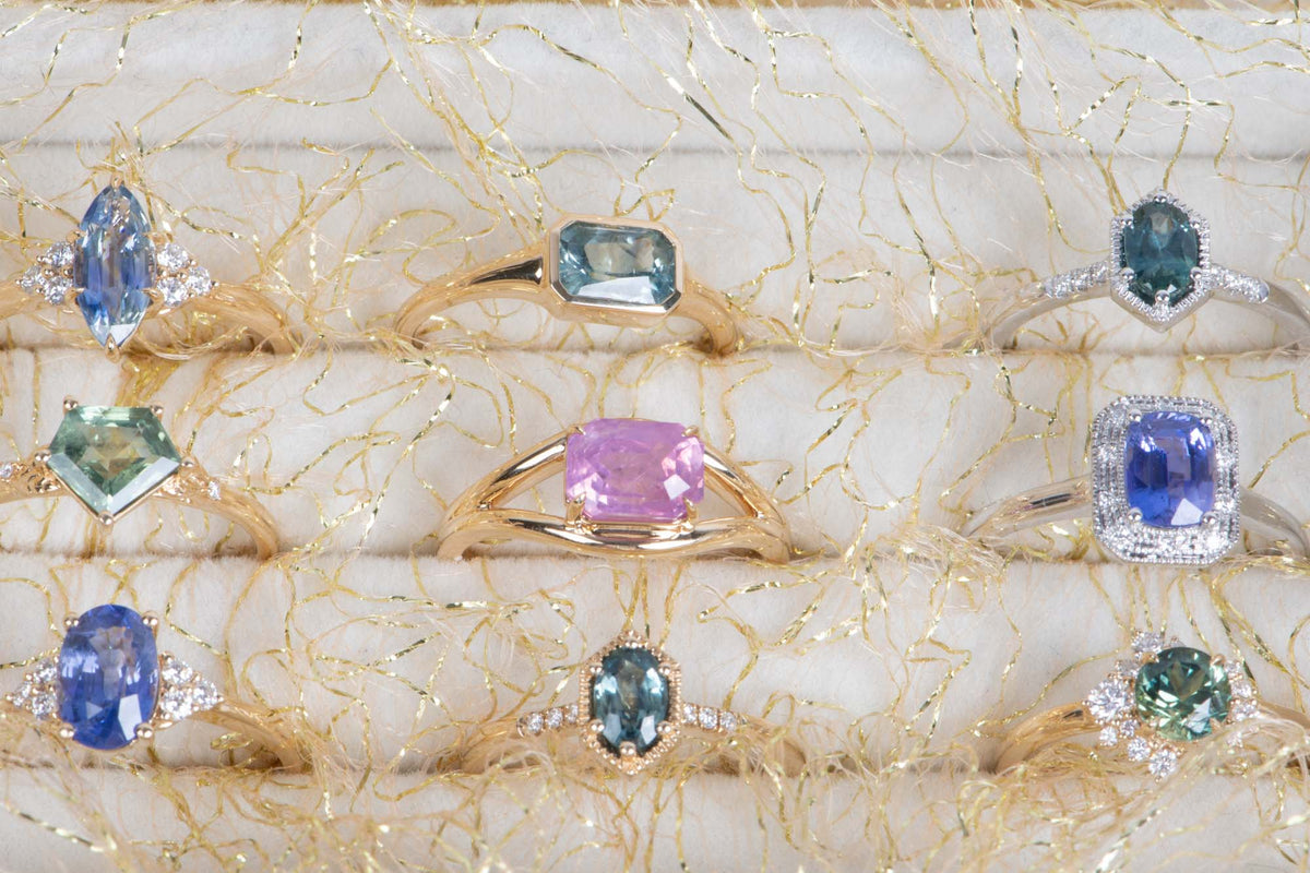 2.32ct Opalescent Pink Sapphire Engagement Ring on Split Band 14K Gold R6751 Aurora Designer