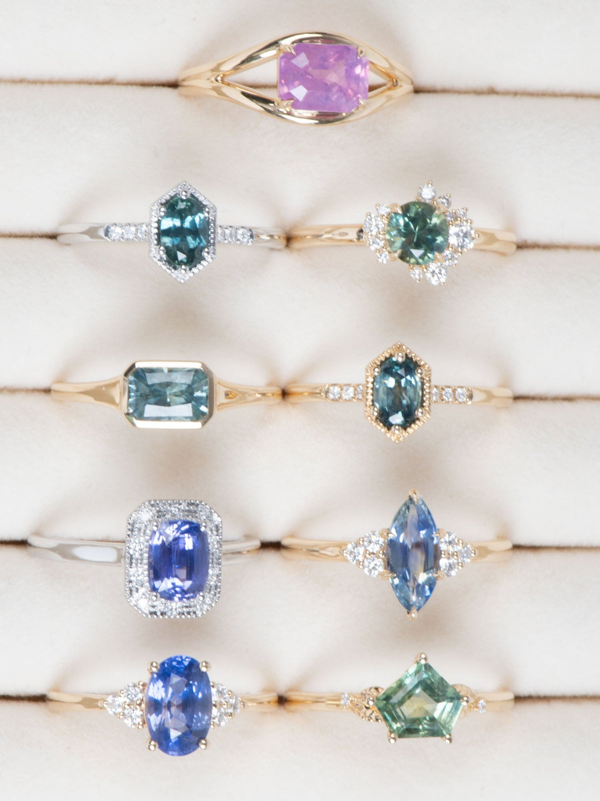 2.32ct Opalescent Pink Sapphire Engagement Ring on Split Band 14K Gold R6751 Aurora Designer