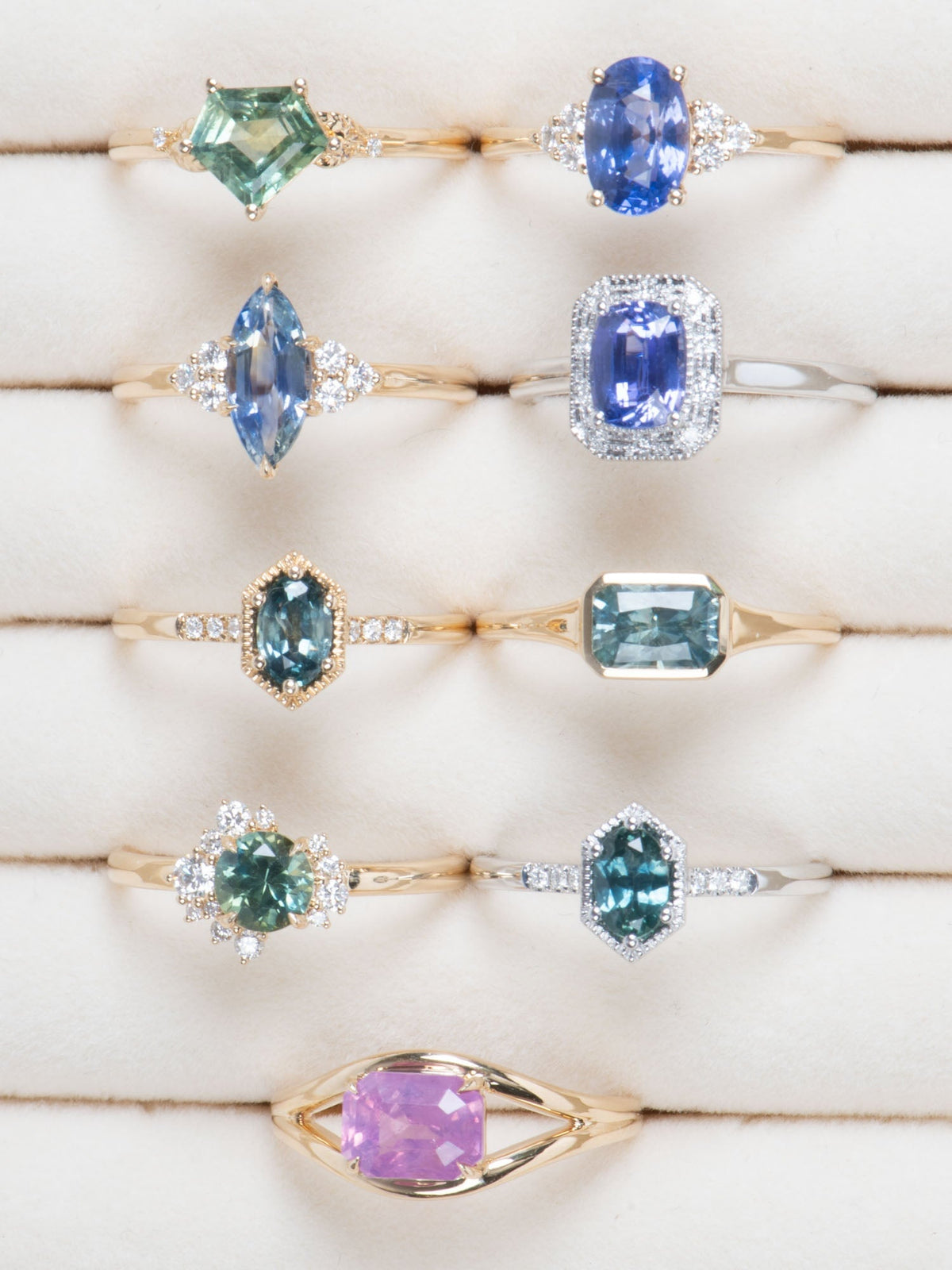 2.32ct Opalescent Pink Sapphire Engagement Ring on Split Band 14K Gold R6751 Aurora Designer