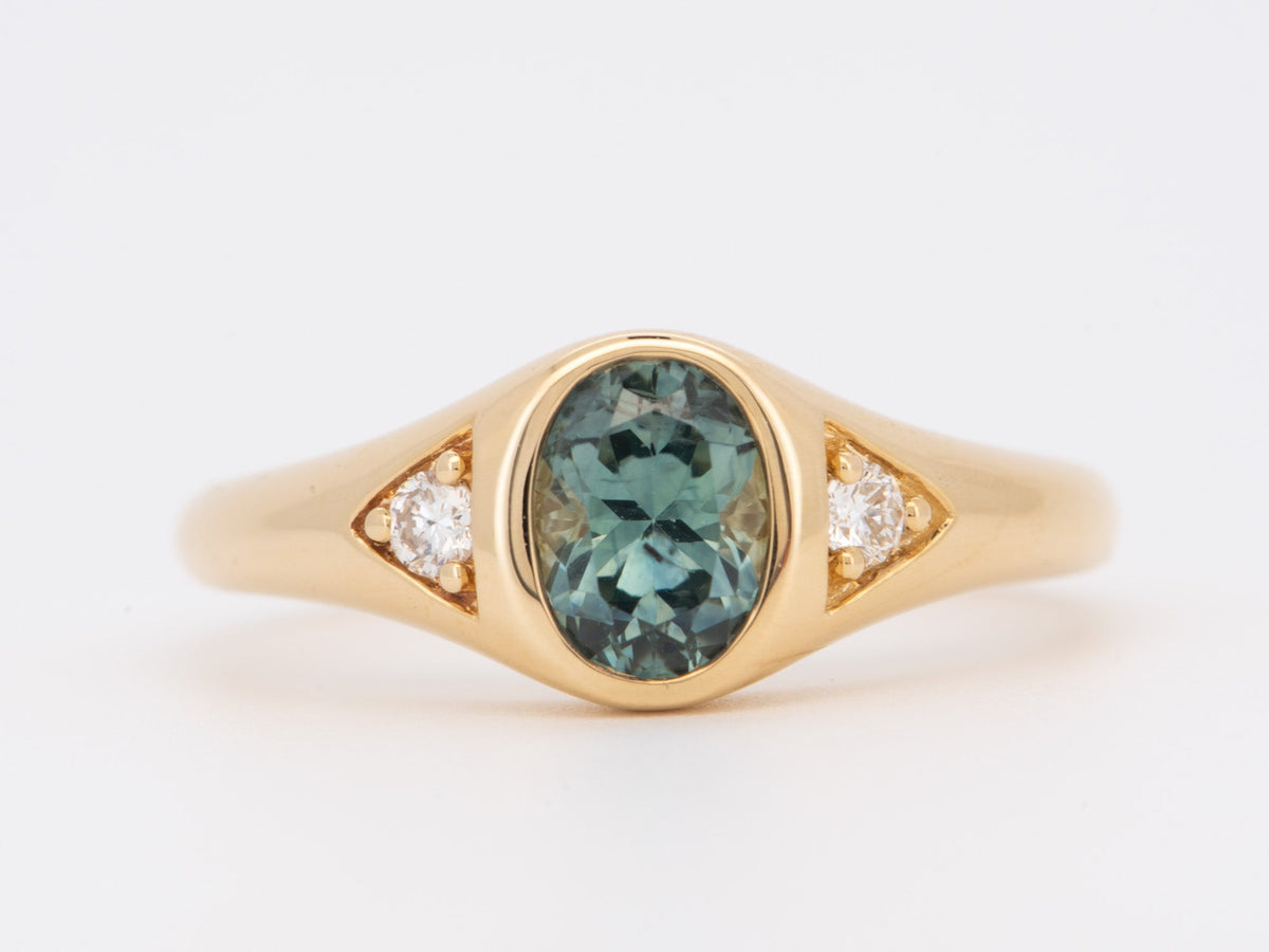 1.03ct Montana Sapphire and Diamond Signet-Style Ring 14K Gold R6750 Aurora Designer