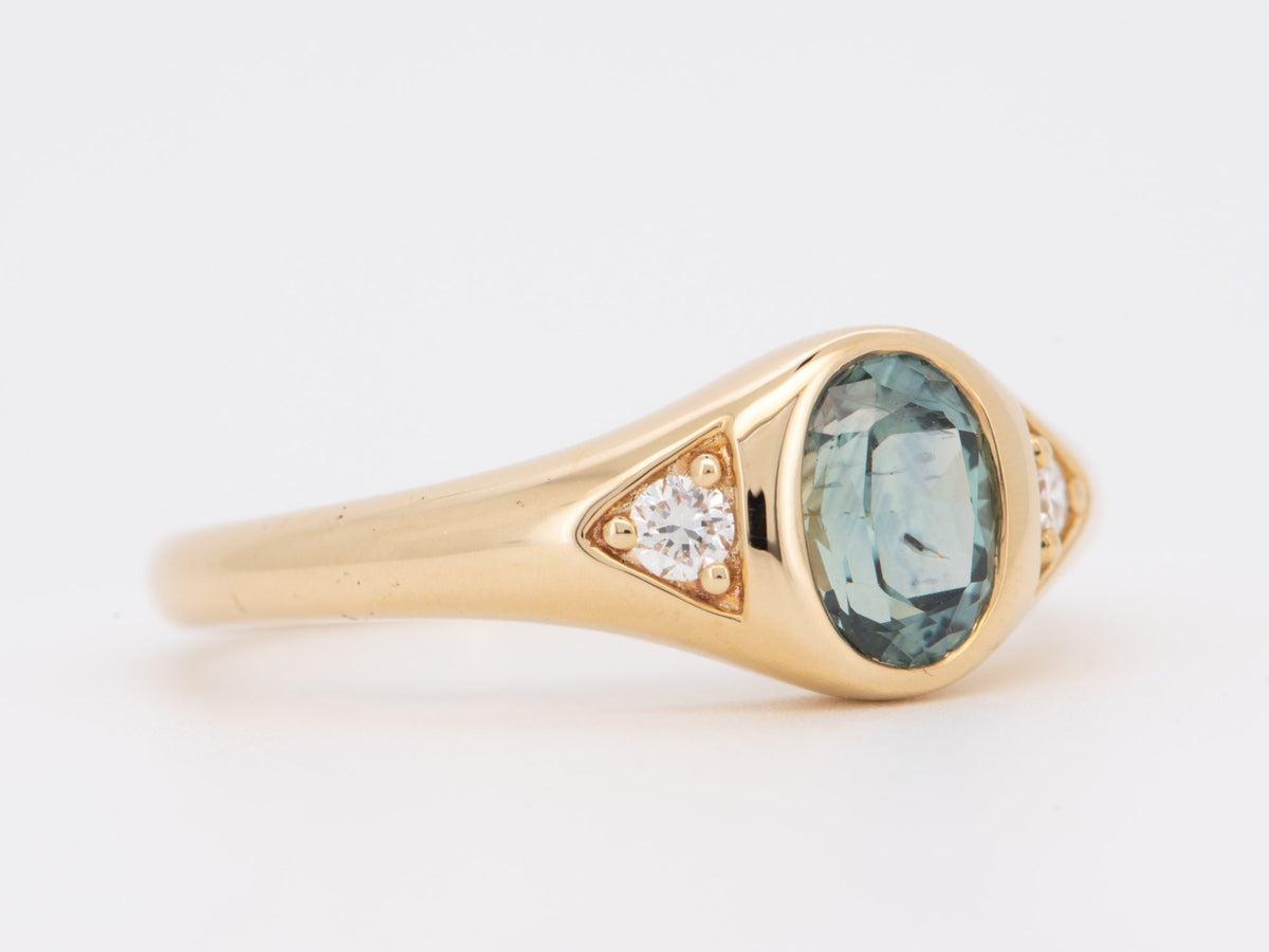 1.03ct Montana Sapphire and Diamond Signet-Style Ring 14K Gold R6750 Aurora Designer