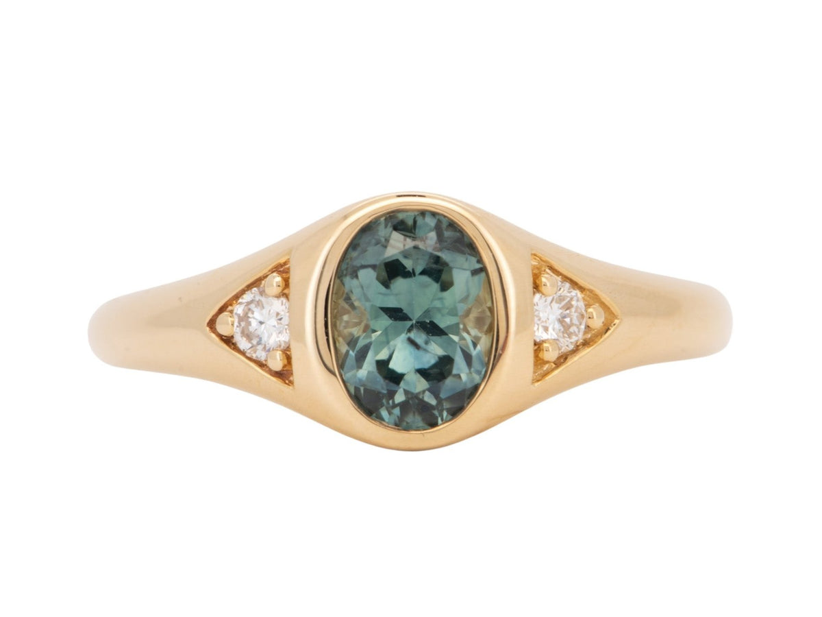1.03ct Montana Sapphire and Diamond Signet-Style Ring 14K Gold R6750 Aurora Designer