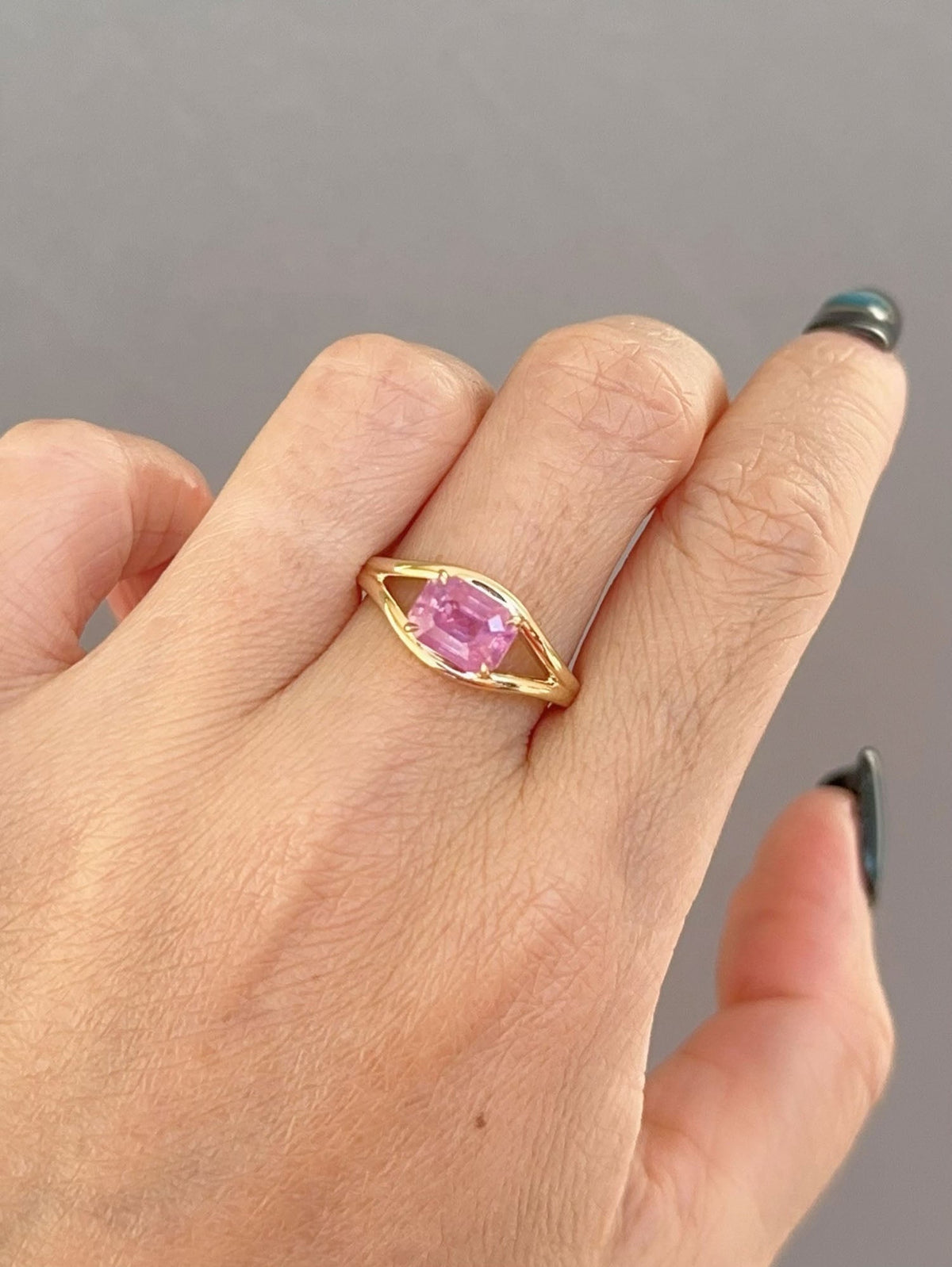 2.32ct Opalescent Pink Sapphire Engagement Ring on Split Band 14K Gold R6751 Aurora Designer