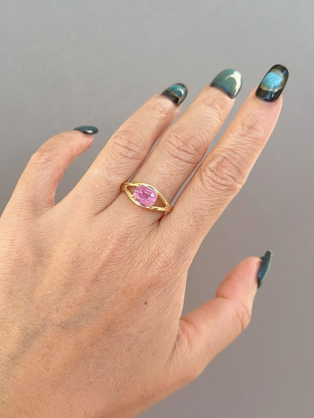 2.32ct Opalescent Pink Sapphire Engagement Ring on Split Band 14K Gold R6751 Aurora Designer