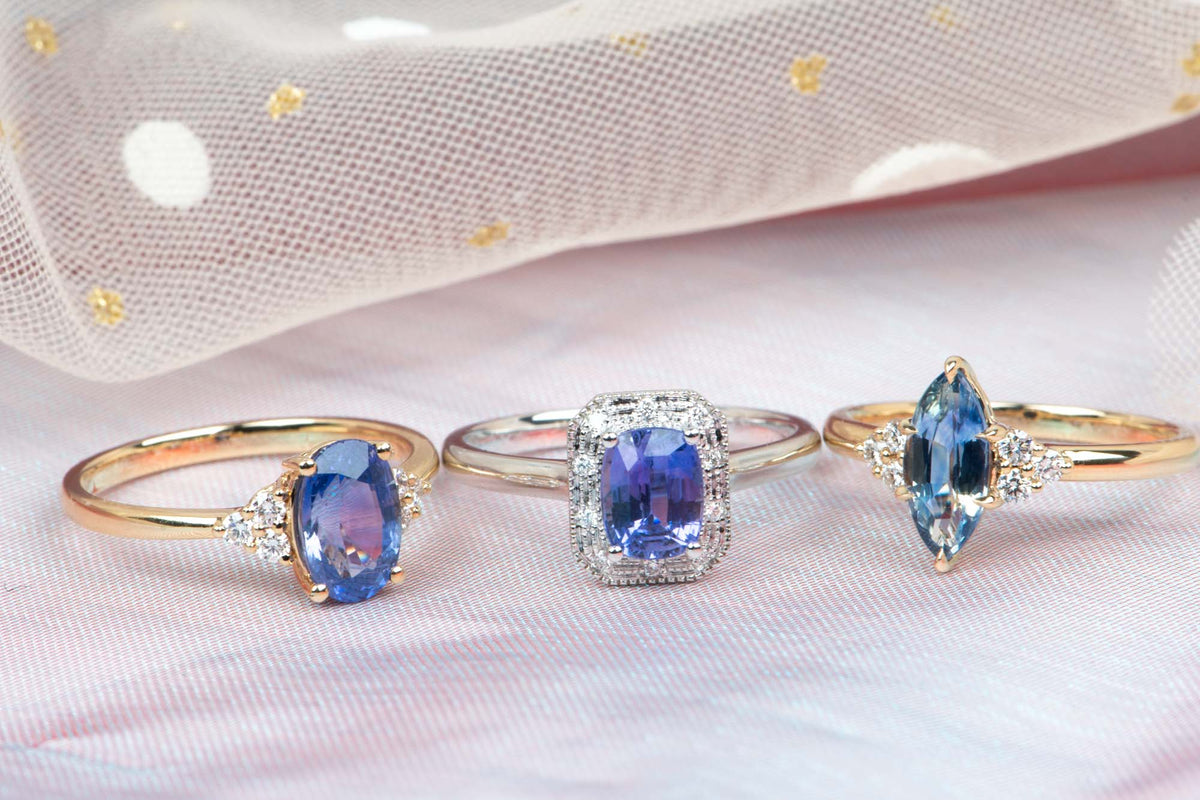 1.3ct Lavender Sapphire with Diamond Halo Engagement Ring 14K White Gold R6753 Aurora Designer
