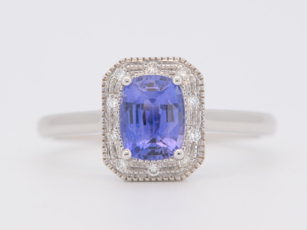 1.3ct Lavender Sapphire with Diamond Halo Engagement Ring 14K White Gold R6753 Aurora Designer