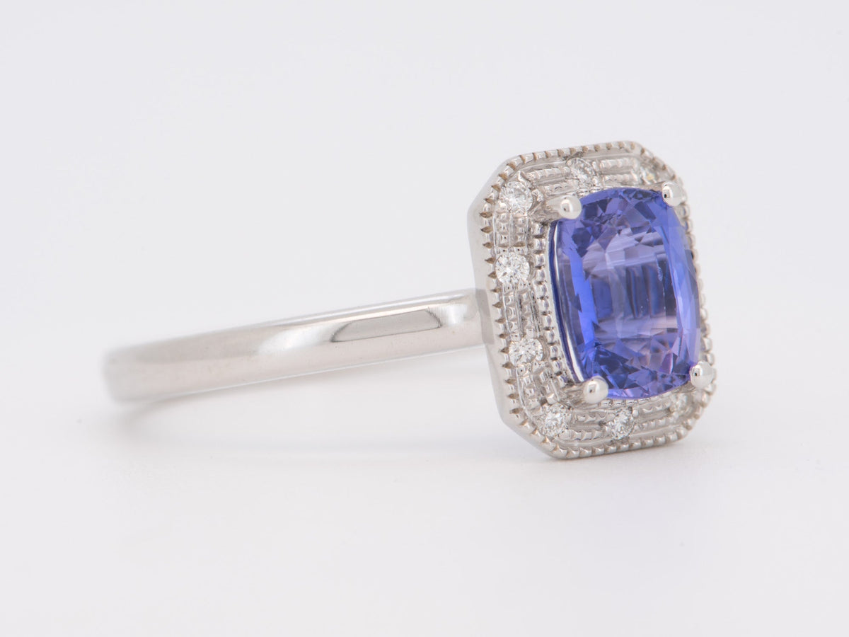 1.3ct Lavender Sapphire with Diamond Halo Engagement Ring 14K White Gold R6753 Aurora Designer