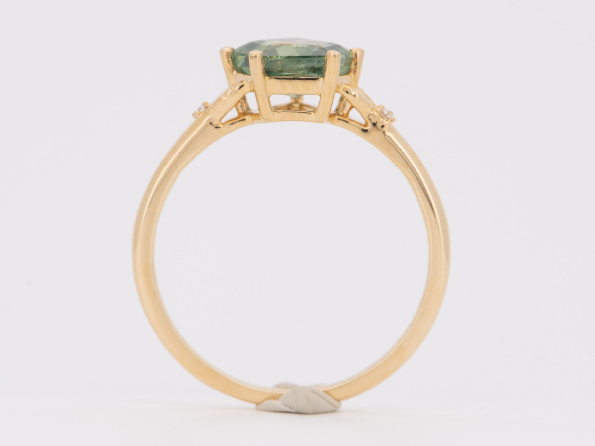 1.46ct Shield Shape Montana Sapphire with Leaf Design Ring 14K Gold R6754 Aurora Designer