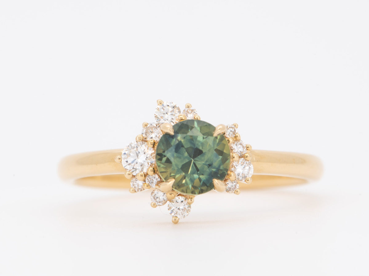 Tri-Color Montana Sapphire with Diamond Cluster Engagement Ring 14K Gold 6756 Aurora Designer
