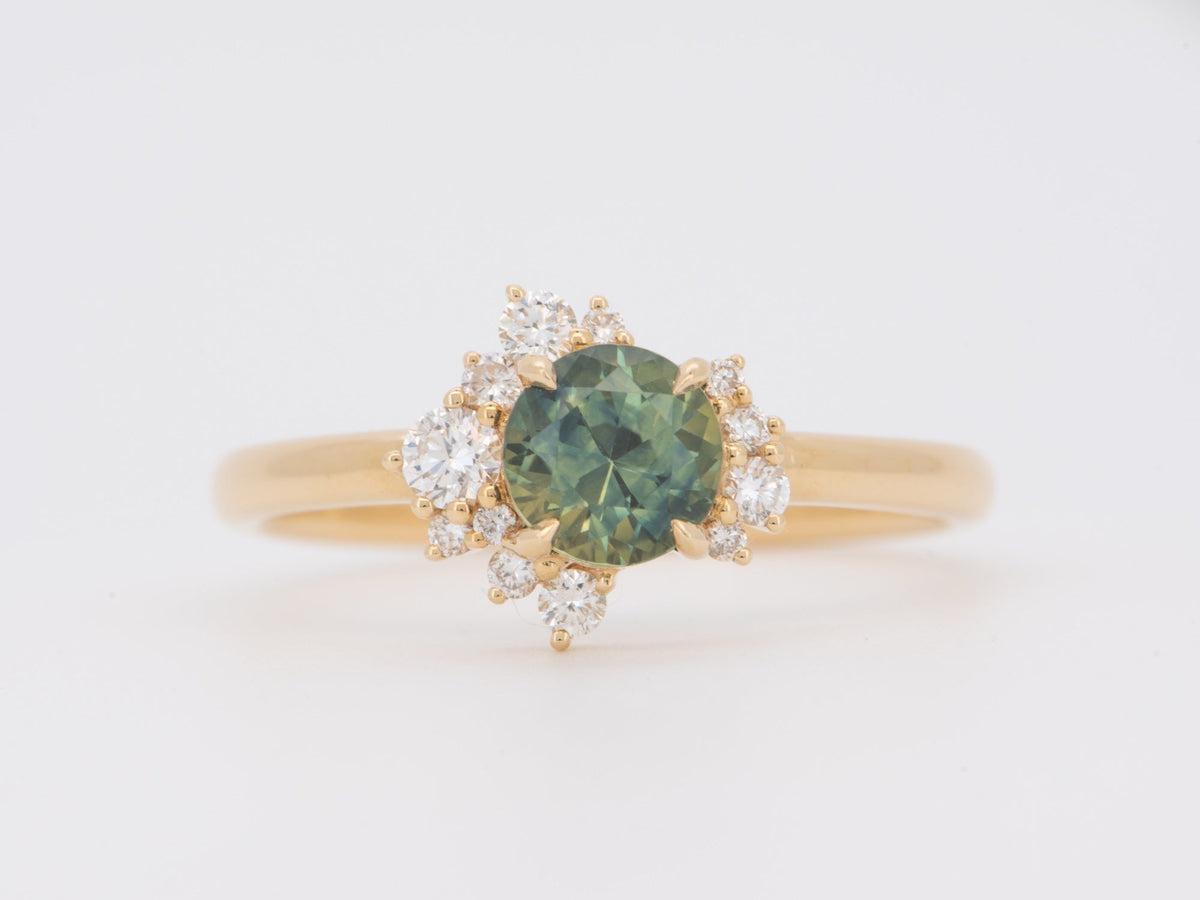 Tri-Color Montana Sapphire with Diamond Cluster Engagement Ring 14K Gold 6756 Aurora Designer