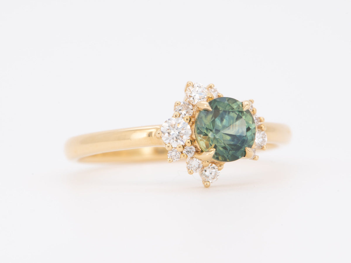 Tri-Color Montana Sapphire with Diamond Cluster Engagement Ring 14K Gold 6756 Aurora Designer
