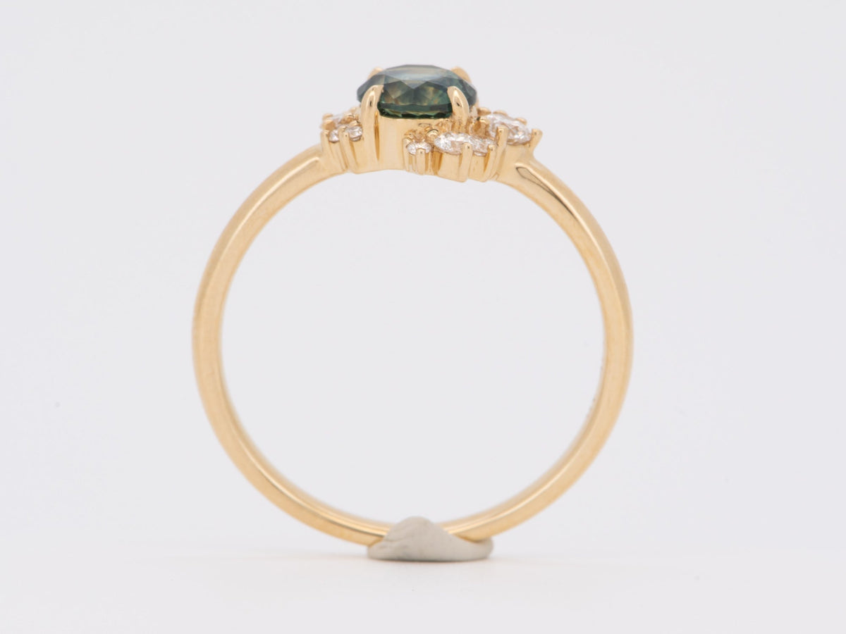 Tri-Color Montana Sapphire with Diamond Cluster Engagement Ring 14K Gold 6756 Aurora Designer