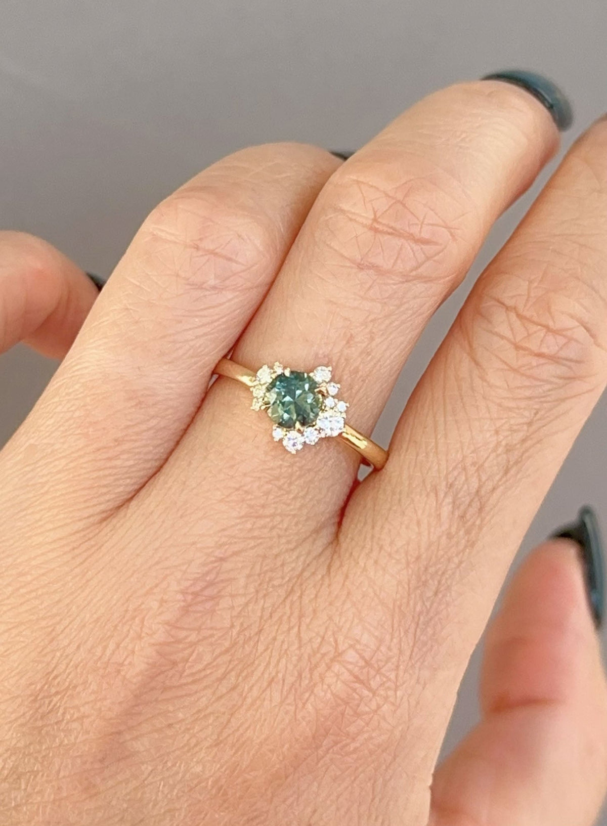 Tri-Color Montana Sapphire with Diamond Cluster Engagement Ring 14K Gold 6756 Aurora Designer