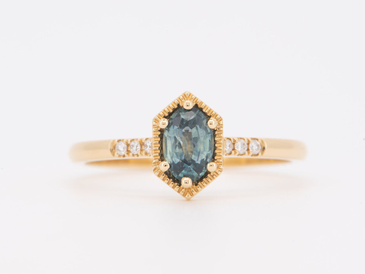 Montana Sapphire in Hexagon Setting Engagement Ring 14K Yellow Gold R6758 Aurora Designer