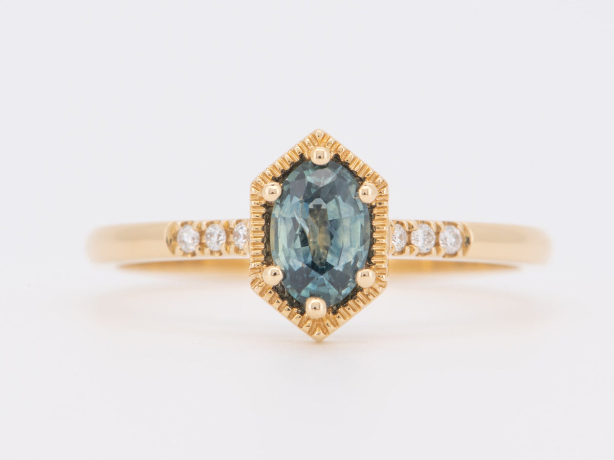 Montana Sapphire in Hexagon Setting Engagement Ring 14K Yellow Gold R6758 Aurora Designer