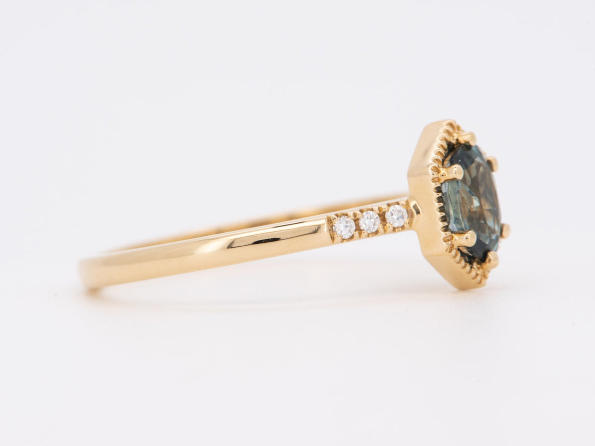 Montana Sapphire in Hexagon Setting Engagement Ring 14K Yellow Gold R6758 Aurora Designer