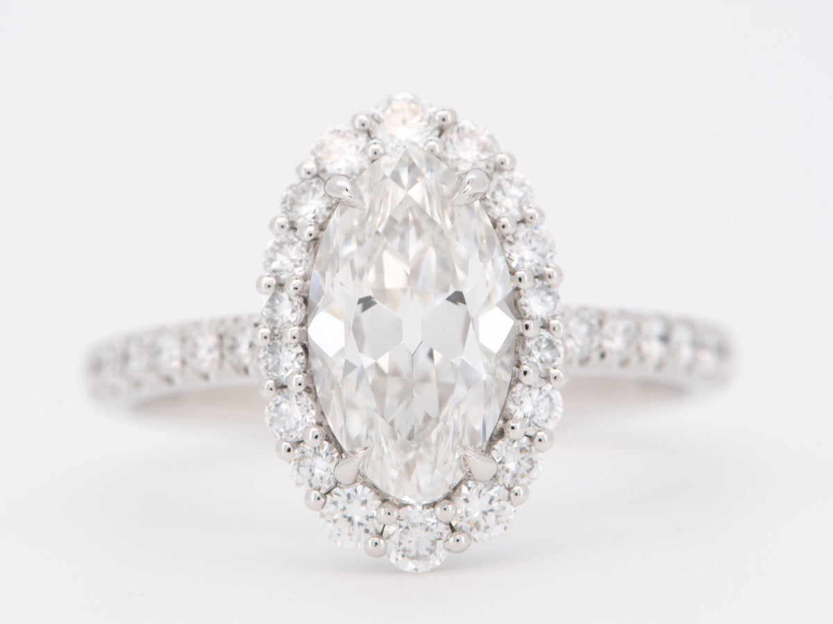 2.67ctw Long Oval Lab Diamond with Halo Engagement Ring Platinum PT950 Aurora Designer