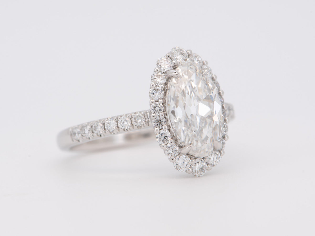 2.67ctw Long Oval Lab Diamond with Halo Engagement Ring Platinum PT950 Aurora Designer