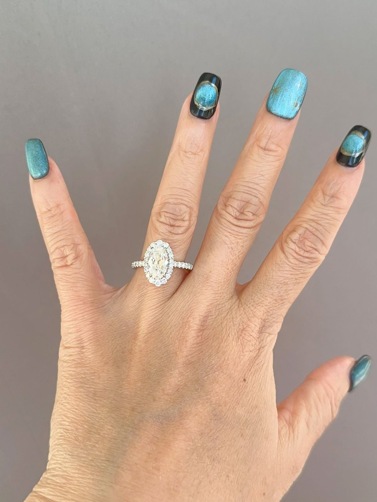 2.67ctw Long Oval Lab Diamond with Halo Engagement Ring Platinum PT950 Aurora Designer